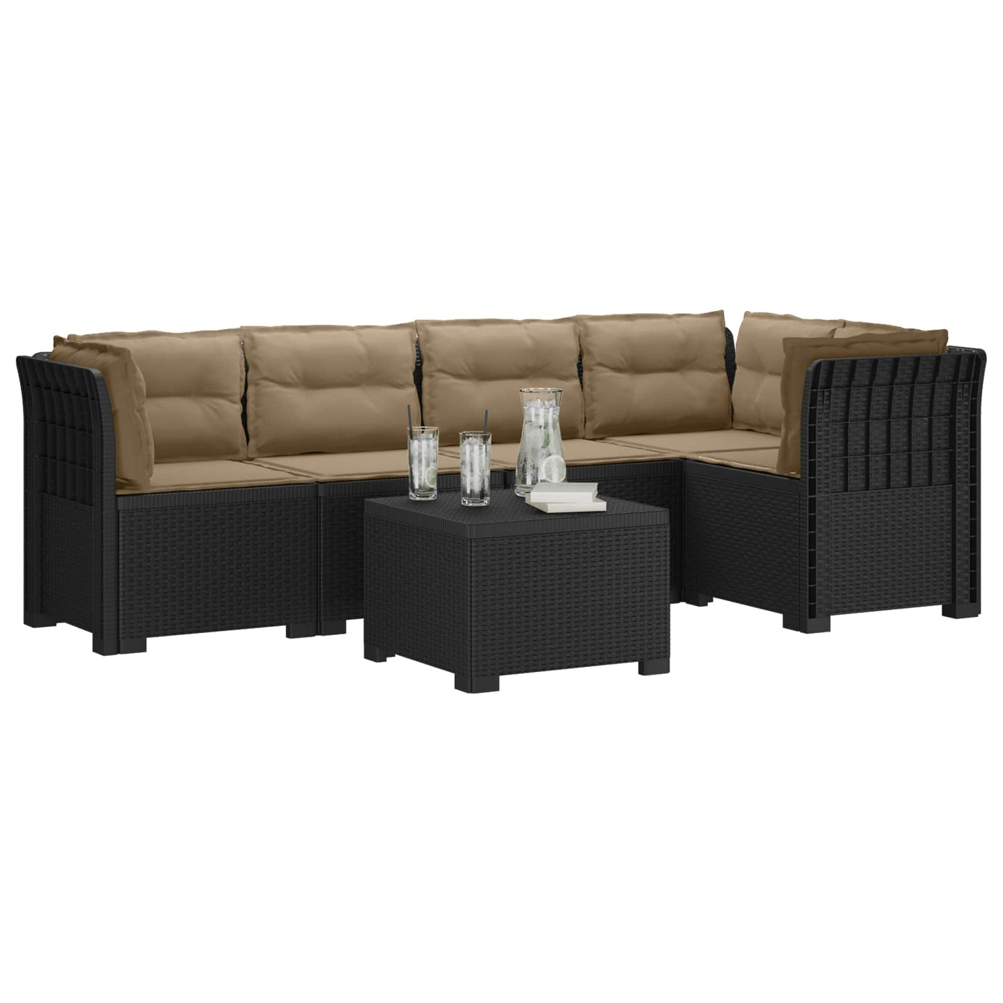 5-Zits Tuin Sofa met Kussens Rattan Look PP Antraciet is nu te koop bij PeponiXL, paradijselijk wonen!