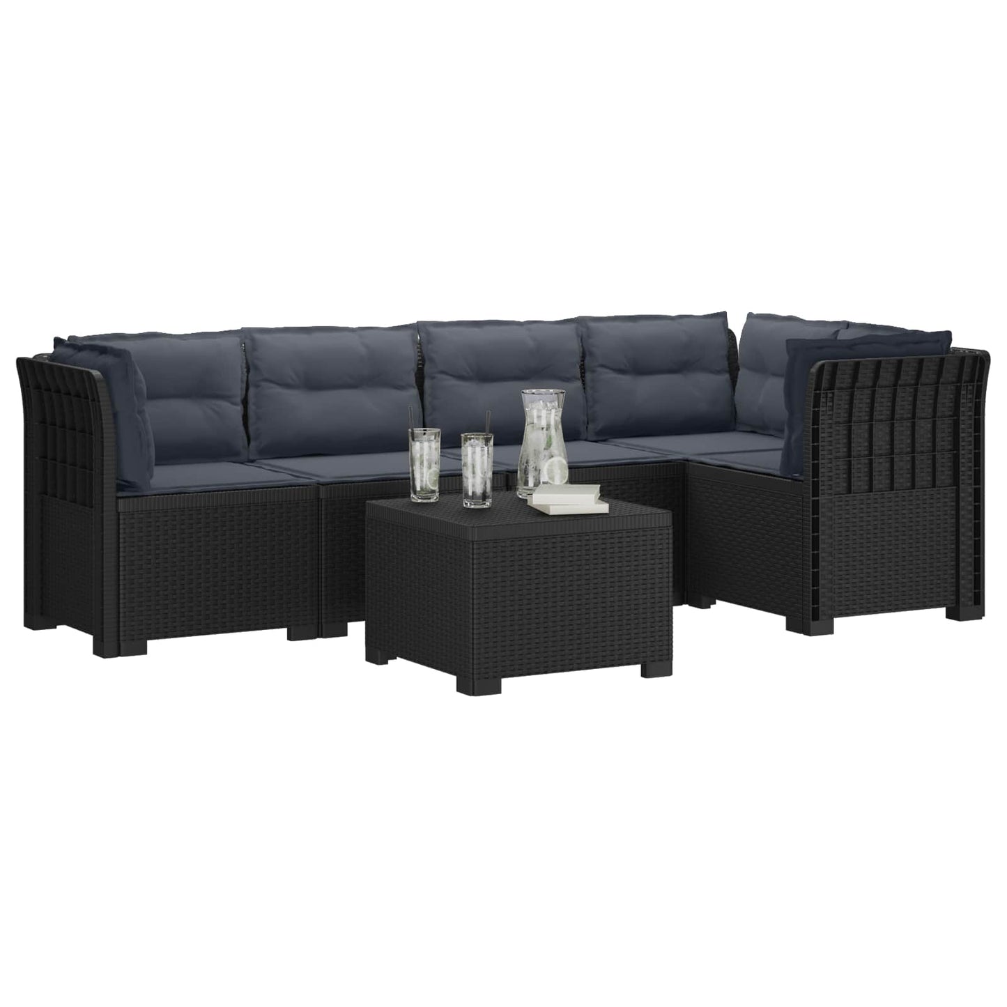 5-Zits Tuin Sofa met Kussens Rattan Look PP Antraciet is nu te koop bij PeponiXL, paradijselijk wonen!