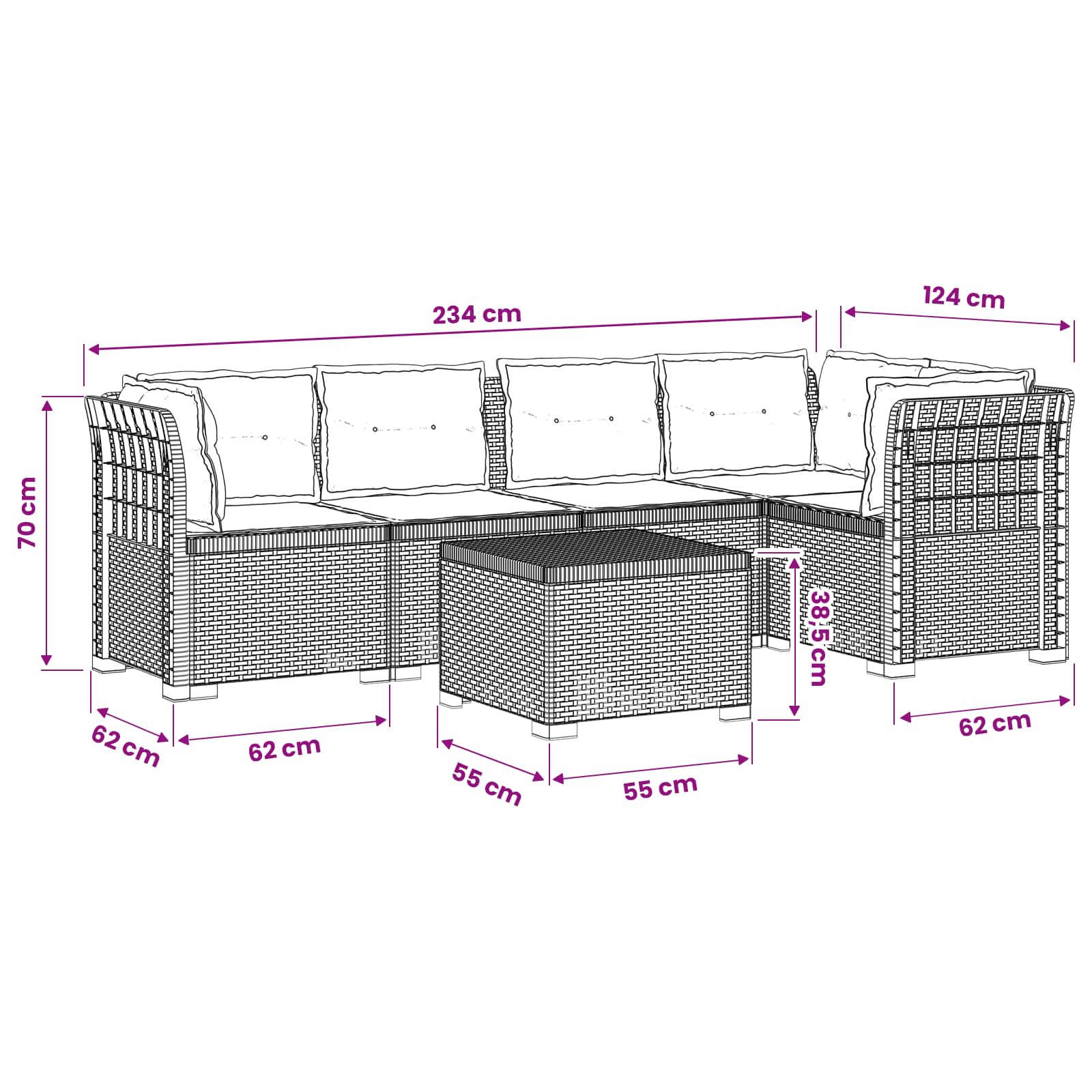 5-Zits Tuin Sofa met Kussens Rattan Look PP Antraciet is nu te koop bij PeponiXL, paradijselijk wonen!