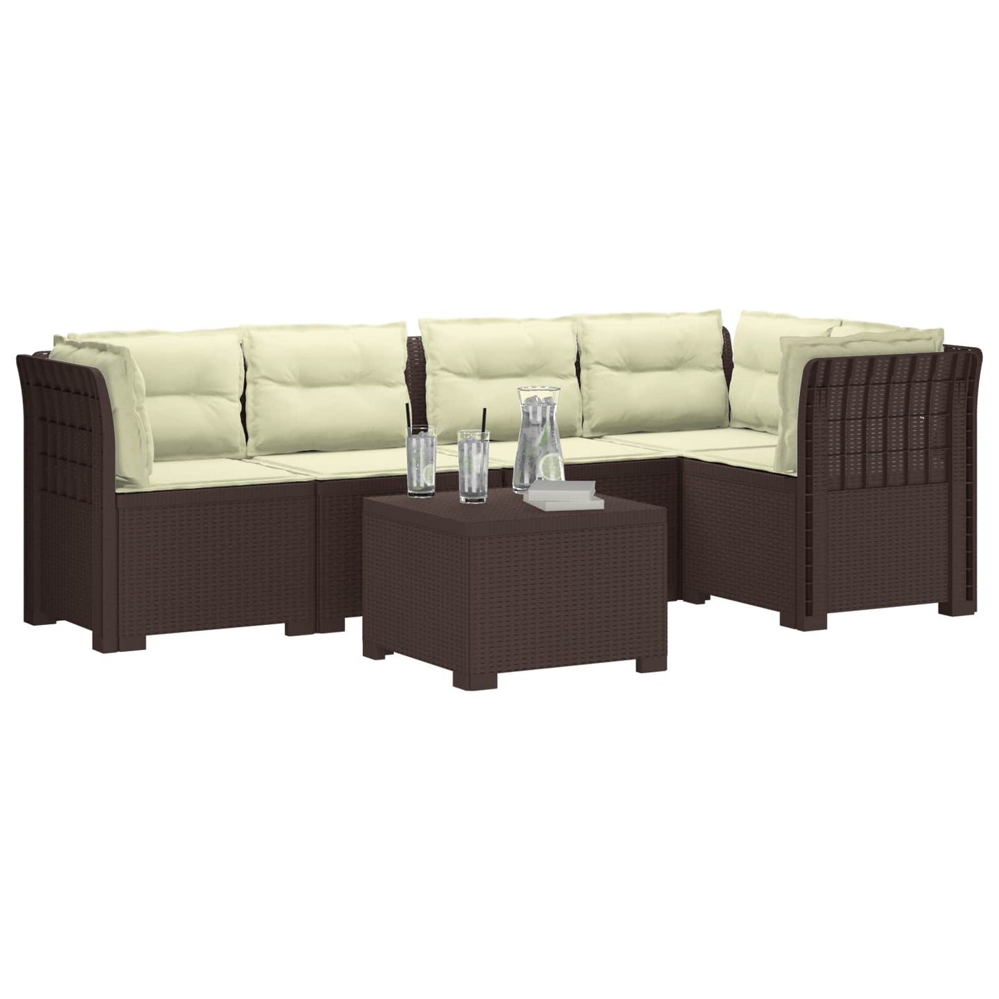 5-Zits Tuin Sofa met Kussens Rattan Look PP Bruin is nu te koop bij PeponiXL, paradijselijk wonen!