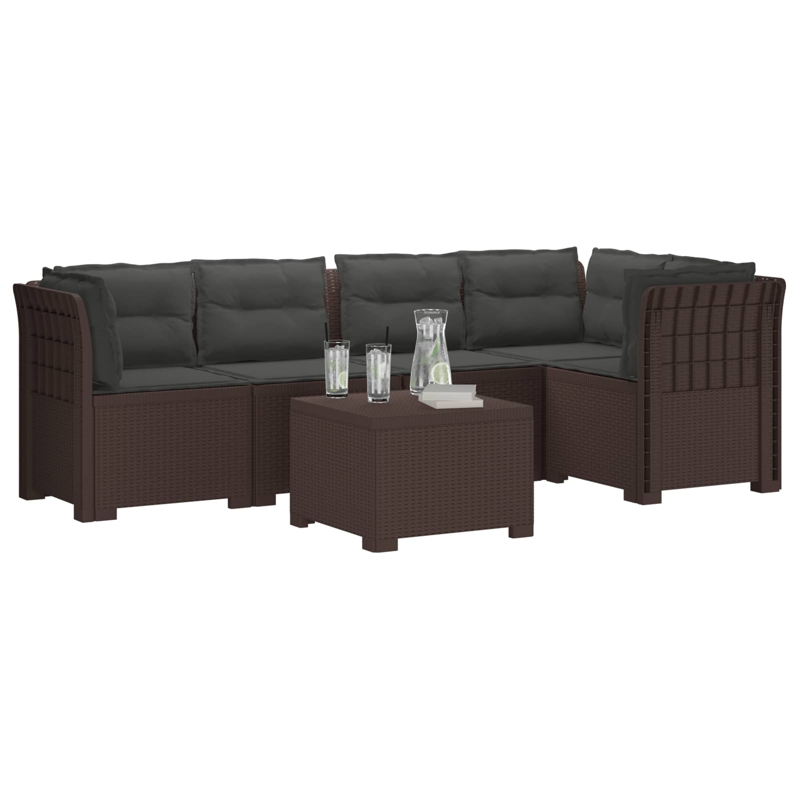 5-Zits Tuin Sofa met Kussens Rattan Look PP Bruin is nu te koop bij PeponiXL, paradijselijk wonen!