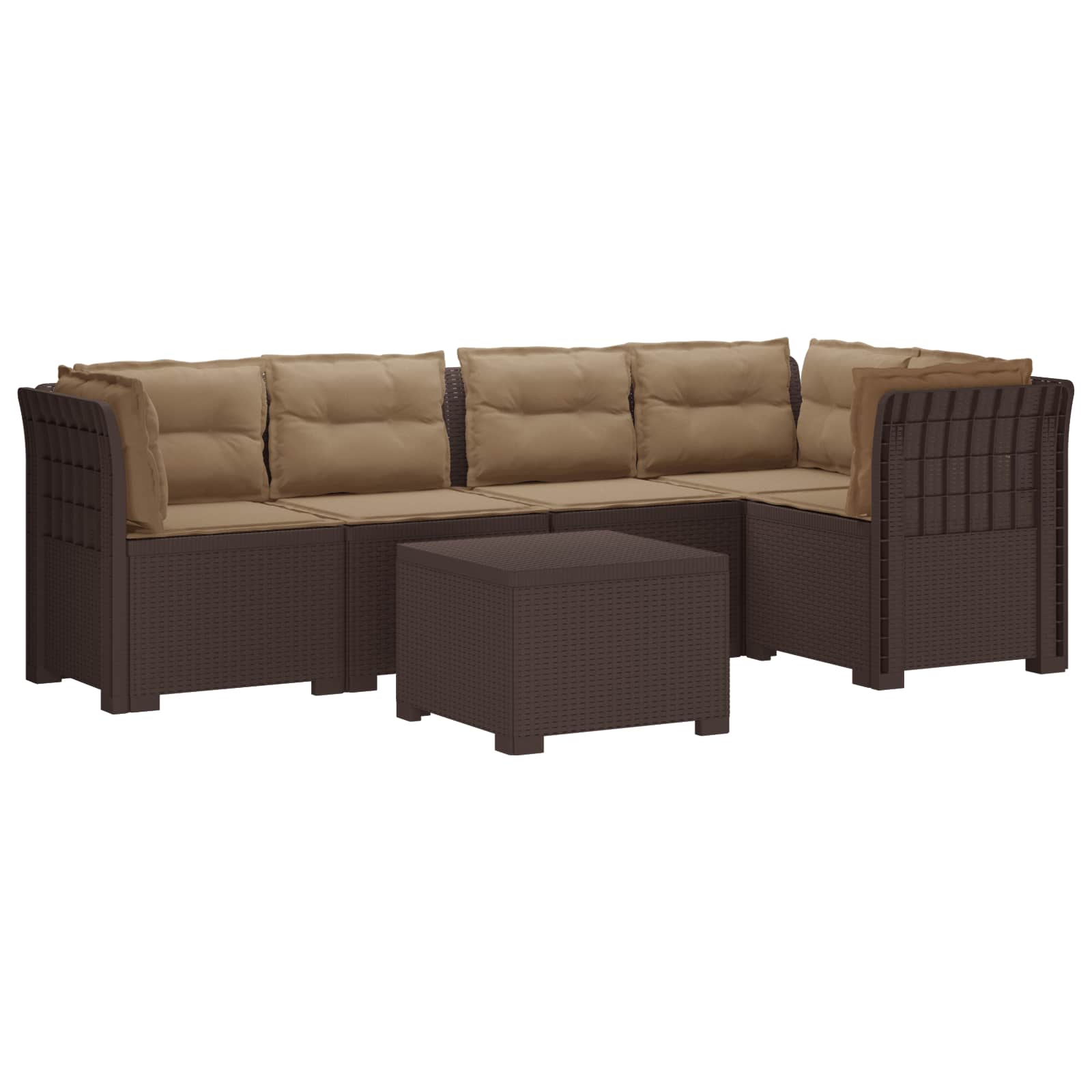 5-Zits Tuin Sofa met Kussens Rattan Look PP Bruin is nu te koop bij PeponiXL, paradijselijk wonen!