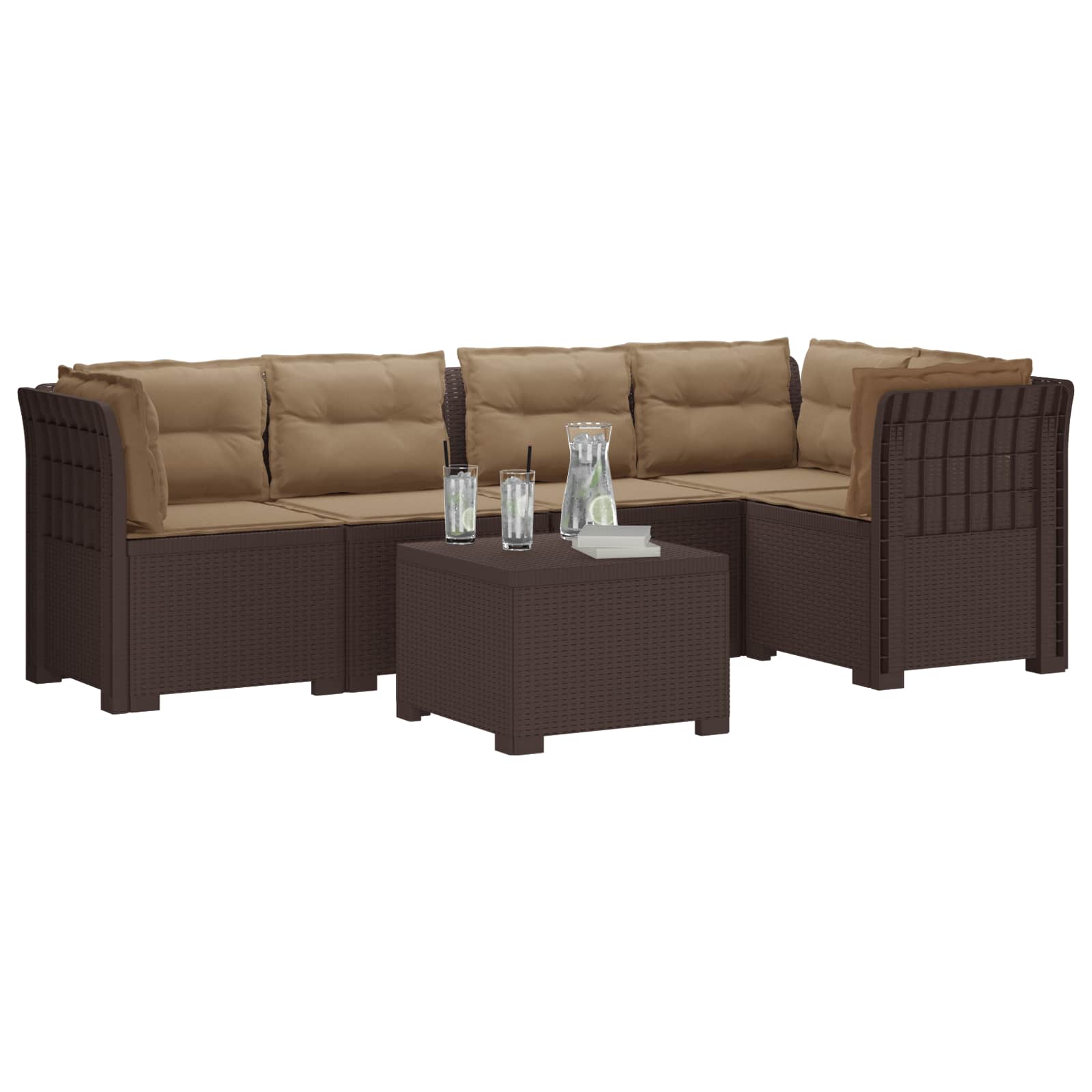 5-Zits Tuin Sofa met Kussens Rattan Look PP Bruin is nu te koop bij PeponiXL, paradijselijk wonen!
