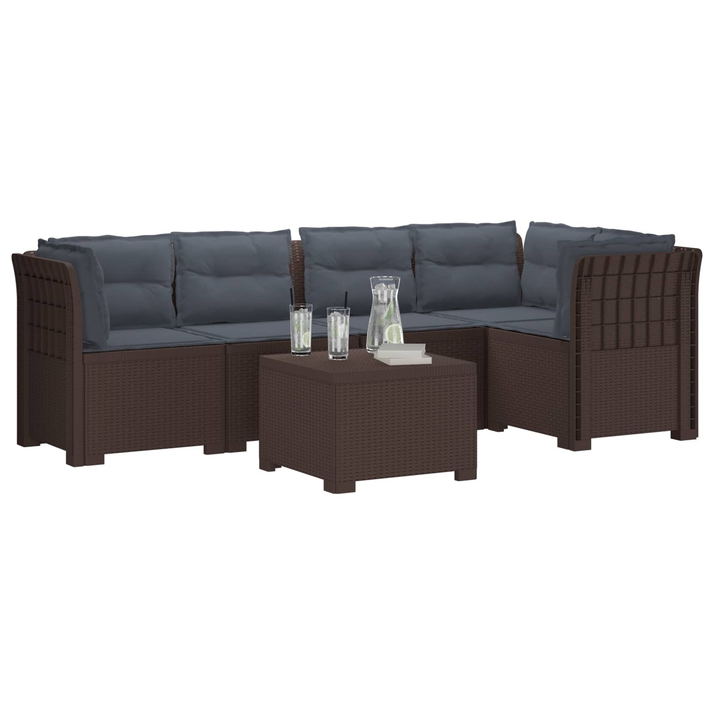 5-Zits Tuin Sofa met Kussens Rattan Look PP Bruin is nu te koop bij PeponiXL, paradijselijk wonen!