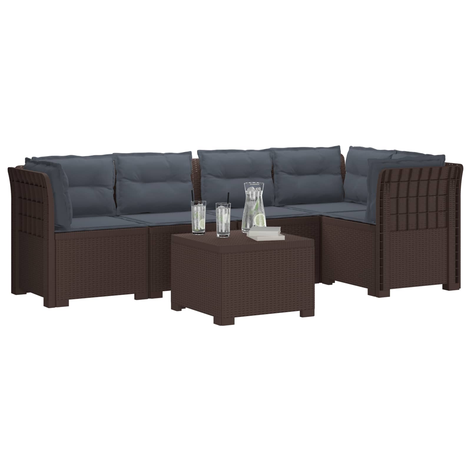 5-Zits Tuin Sofa met Kussens Rattan Look PP Bruin is nu te koop bij PeponiXL, paradijselijk wonen!