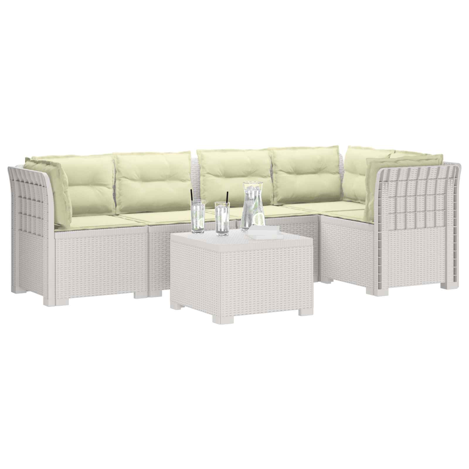 5-Zits Tuin Sofa met Kussens Rattan Look PP Wit is nu te koop bij PeponiXL, paradijselijk wonen!