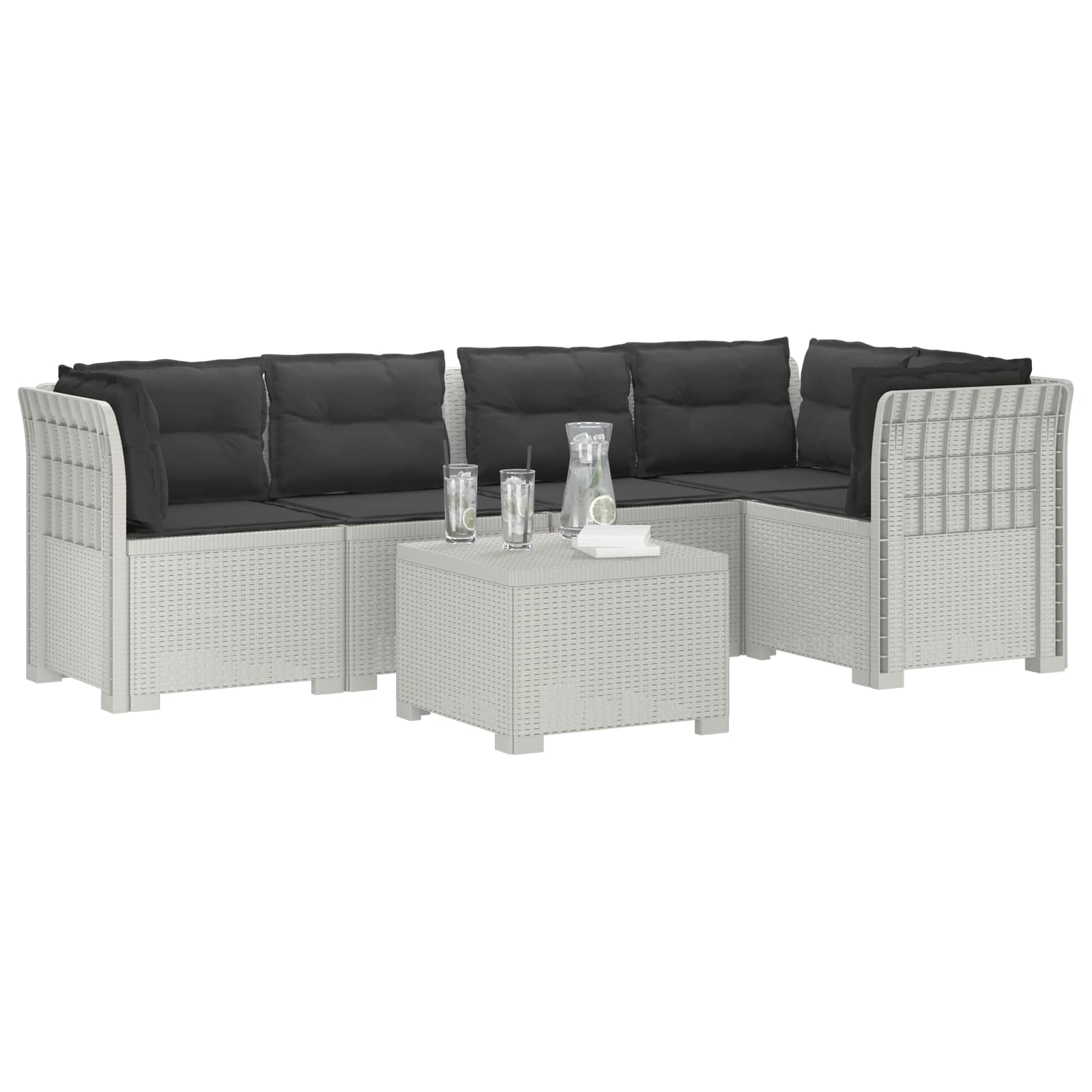 5-Zits Tuin Sofa met Kussens Rattan Look PP Wit is nu te koop bij PeponiXL, paradijselijk wonen!