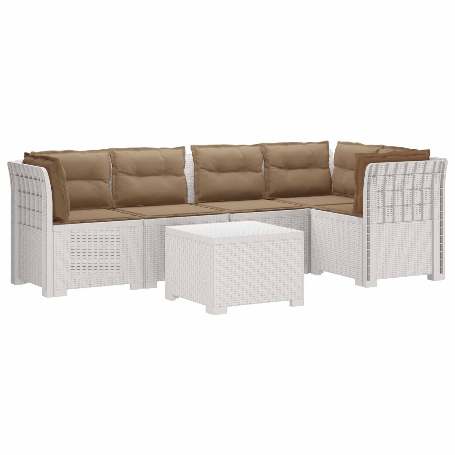 5-Zits Tuin Sofa met Kussens Rattan Look PP Wit is nu te koop bij PeponiXL, paradijselijk wonen!