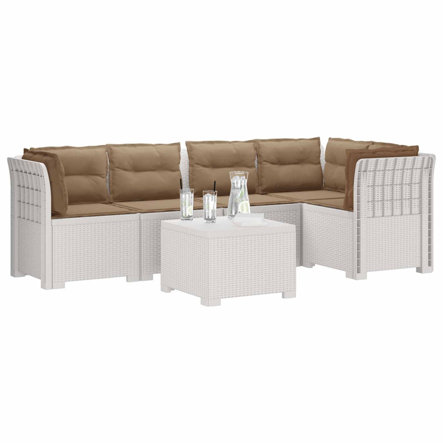 5-Zits Tuin Sofa met Kussens Rattan Look PP Wit is nu te koop bij PeponiXL, paradijselijk wonen!