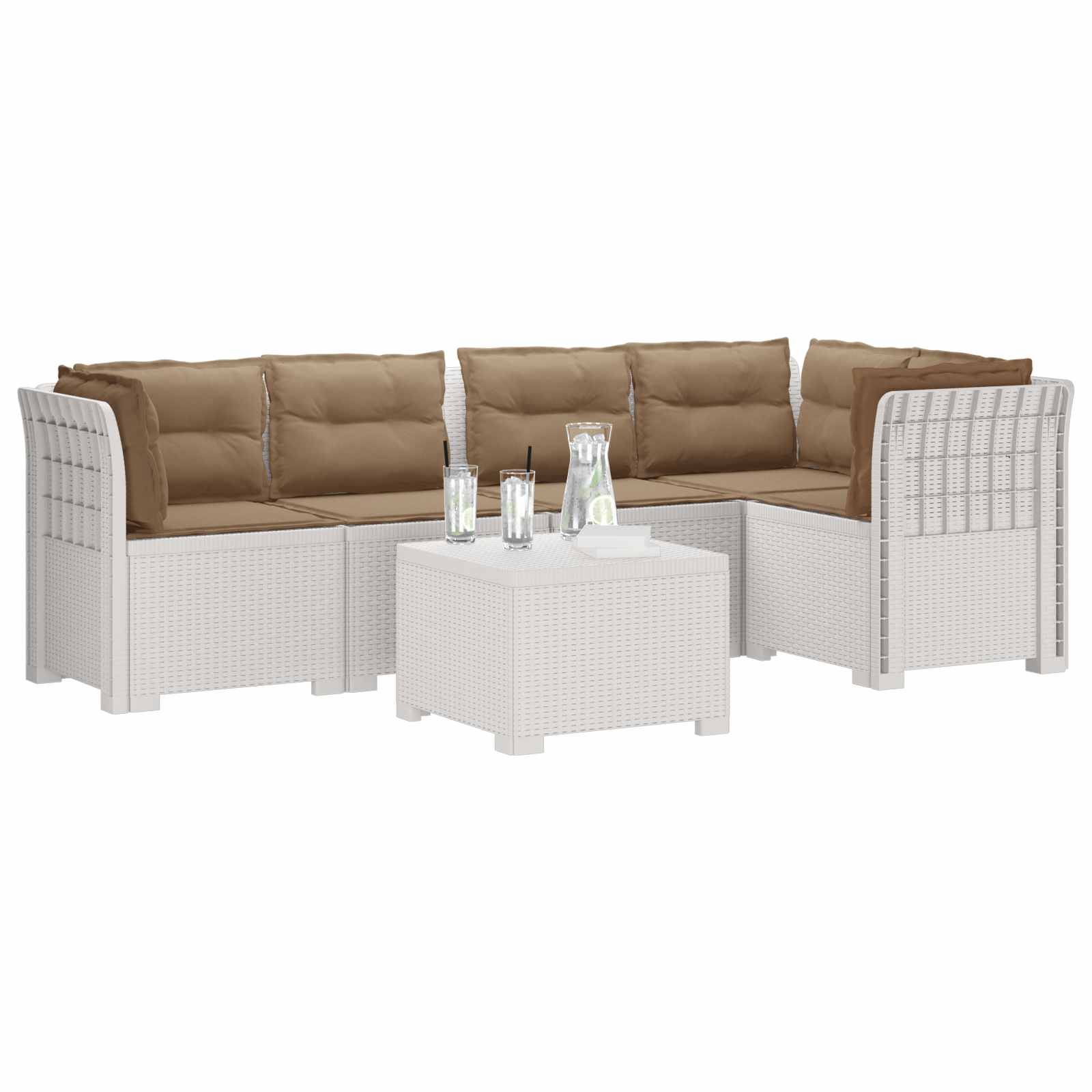 5-Zits Tuin Sofa met Kussens Rattan Look PP Wit is nu te koop bij PeponiXL, paradijselijk wonen!