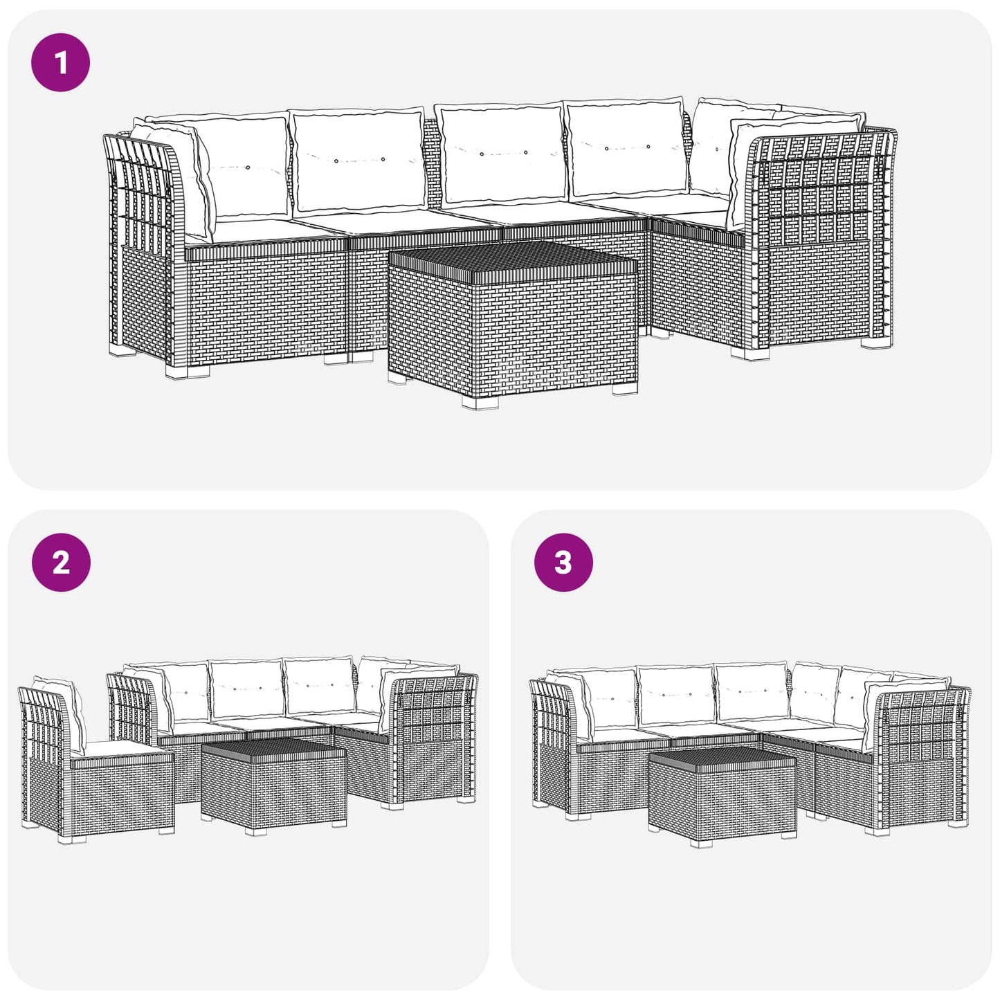 5-Zits Tuin Sofa met Kussens Rattan Look PP Wit is nu te koop bij PeponiXL, paradijselijk wonen!