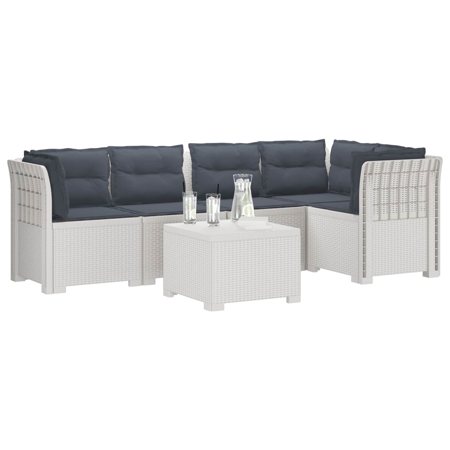 5-Zits Tuin Sofa met Kussens Rattan Look PP Wit is nu te koop bij PeponiXL, paradijselijk wonen!