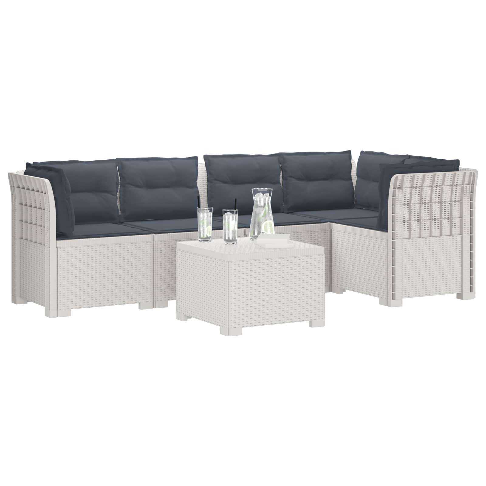 5-Zits Tuin Sofa met Kussens Rattan Look PP Wit is nu te koop bij PeponiXL, paradijselijk wonen!