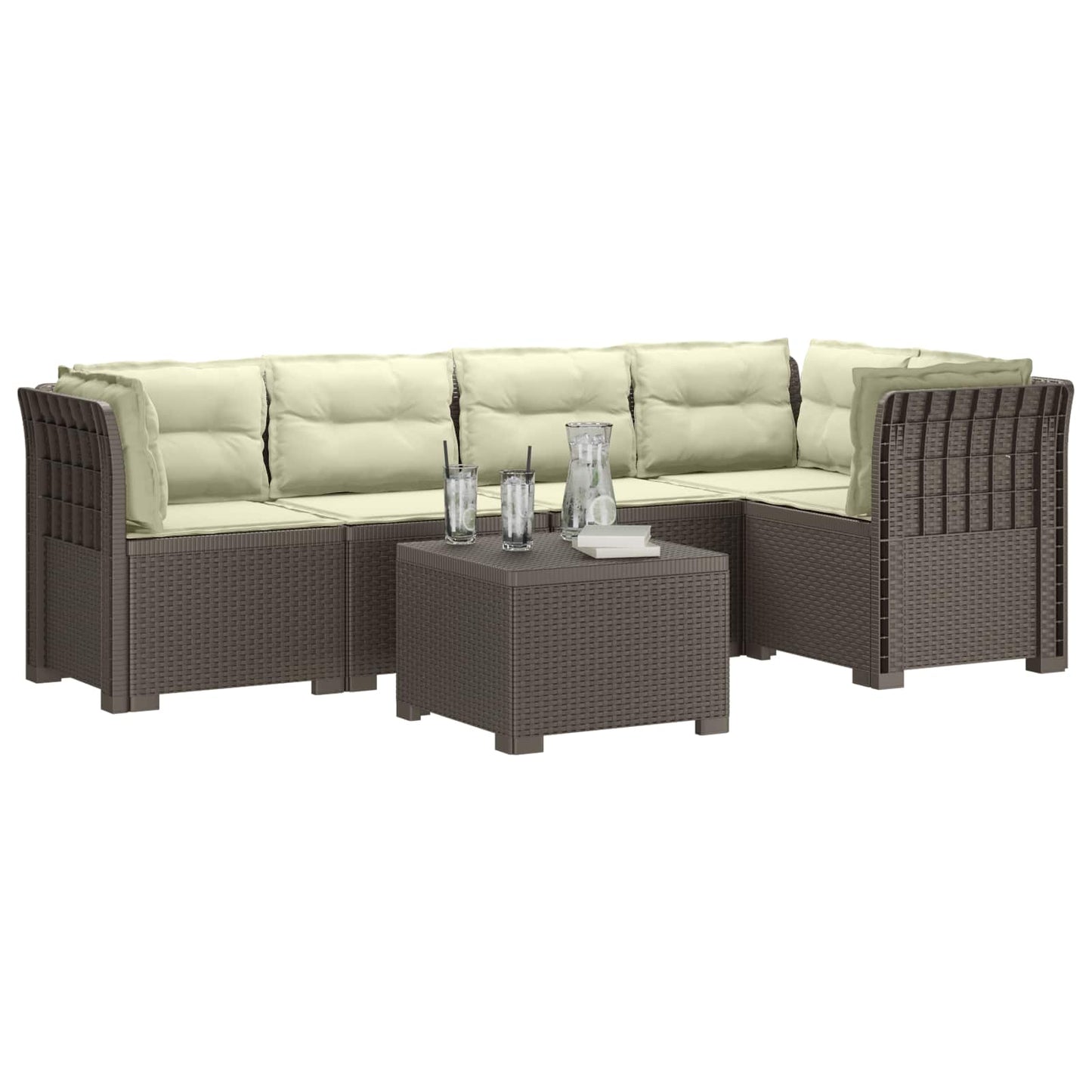5-Zits Tuin Sofa met Kussens Rattan Look PP Lichtgrijs is nu te koop bij PeponiXL, paradijselijk wonen!