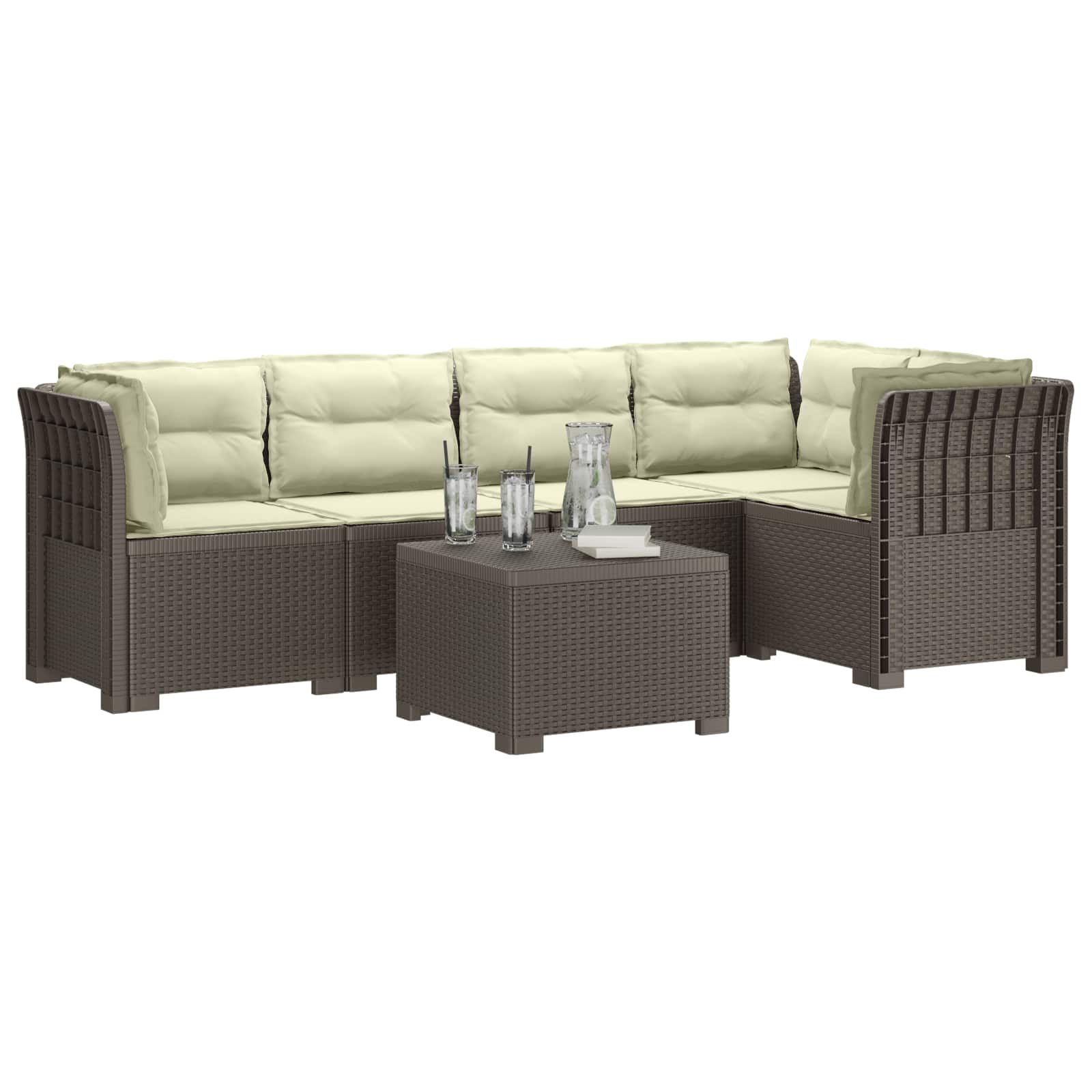 5-Zits Tuin Sofa met Kussens Rattan Look PP Lichtgrijs is nu te koop bij PeponiXL, paradijselijk wonen!