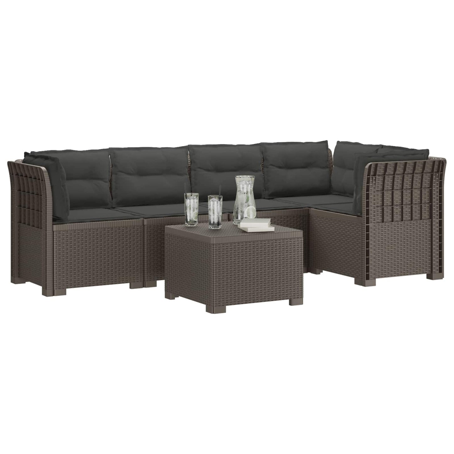 5-Zits Tuin Sofa met Kussens Rattan Look PP Lichtgrijs is nu te koop bij PeponiXL, paradijselijk wonen!