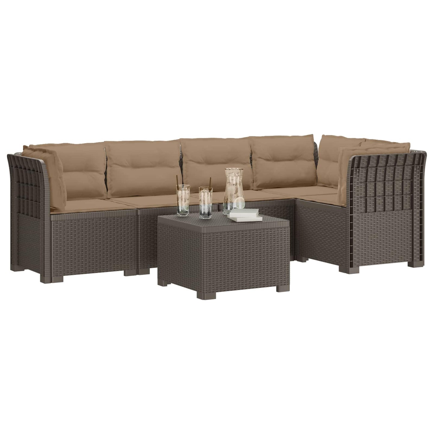 5-Zits Tuin Sofa met Kussens Rattan Look PP Lichtgrijs is nu te koop bij PeponiXL, paradijselijk wonen!