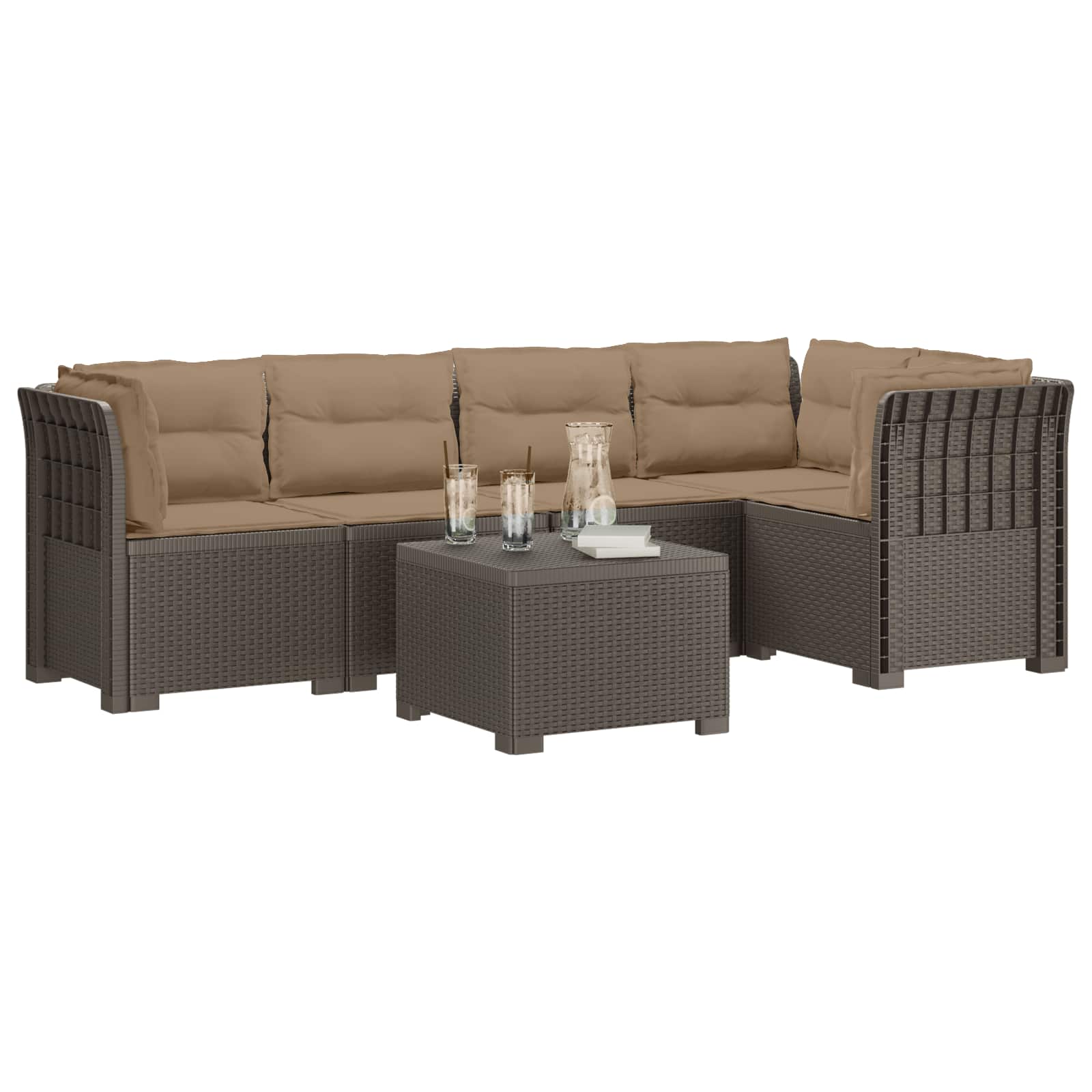 5-Zits Tuin Sofa met Kussens Rattan Look PP Lichtgrijs is nu te koop bij PeponiXL, paradijselijk wonen!