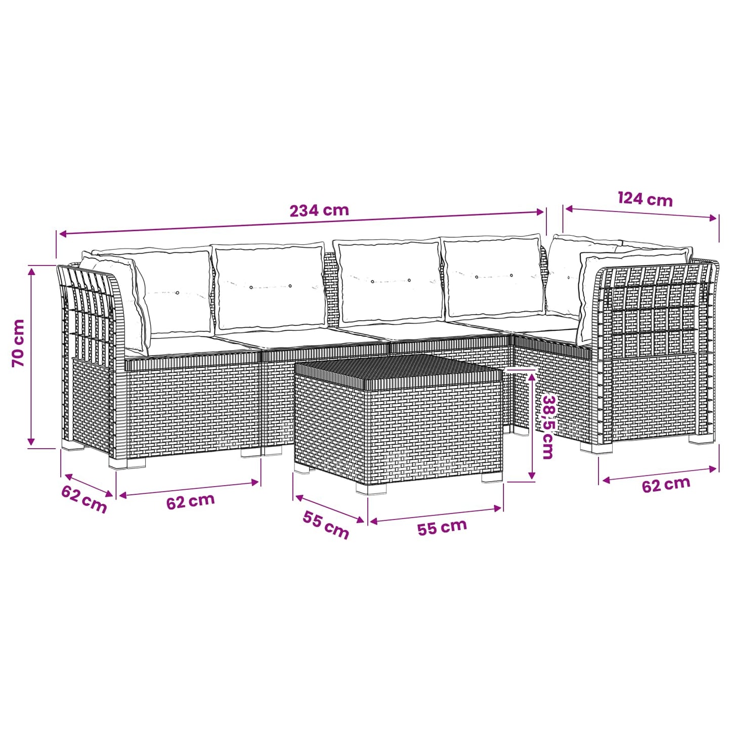 5-Zits Tuin Sofa met Kussens Rattan Look PP Lichtgrijs is nu te koop bij PeponiXL, paradijselijk wonen!
