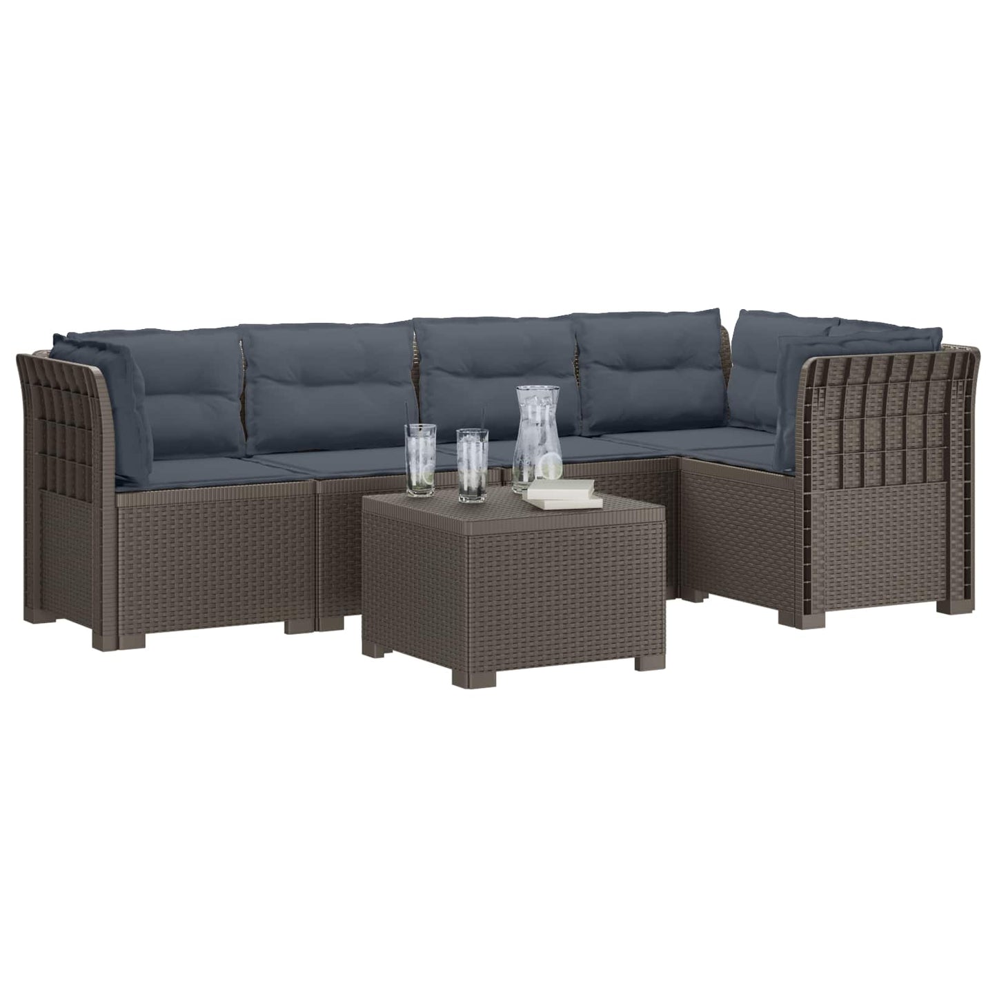 5-Zits Tuin Sofa met Kussens Rattan Look PP Lichtgrijs is nu te koop bij PeponiXL, paradijselijk wonen!
