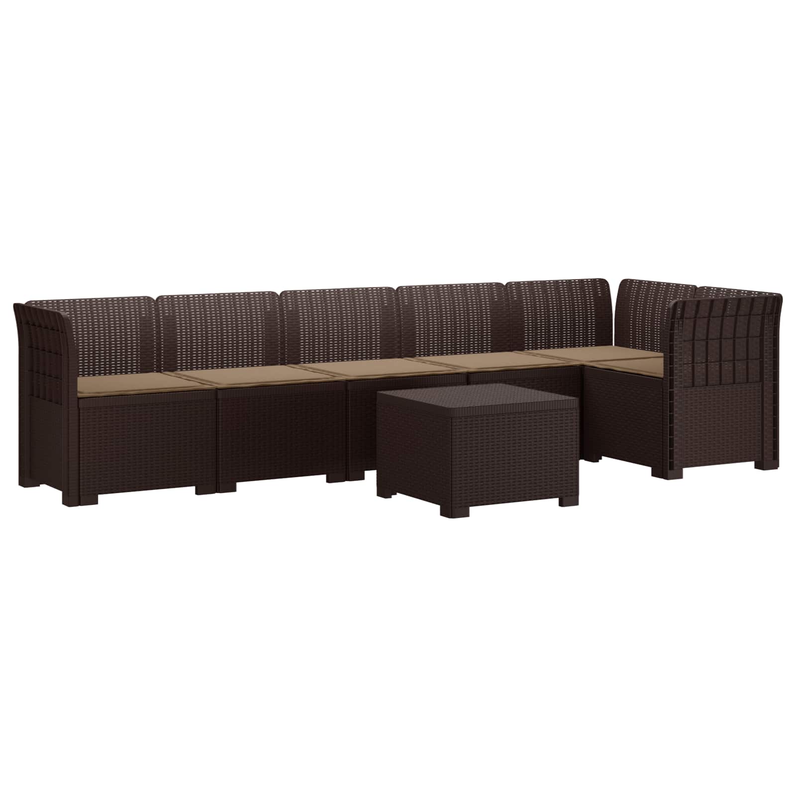 6-Zits Tuin Sofa met Kussens Rattan Look PP Bruin is nu te koop bij PeponiXL, paradijselijk wonen!