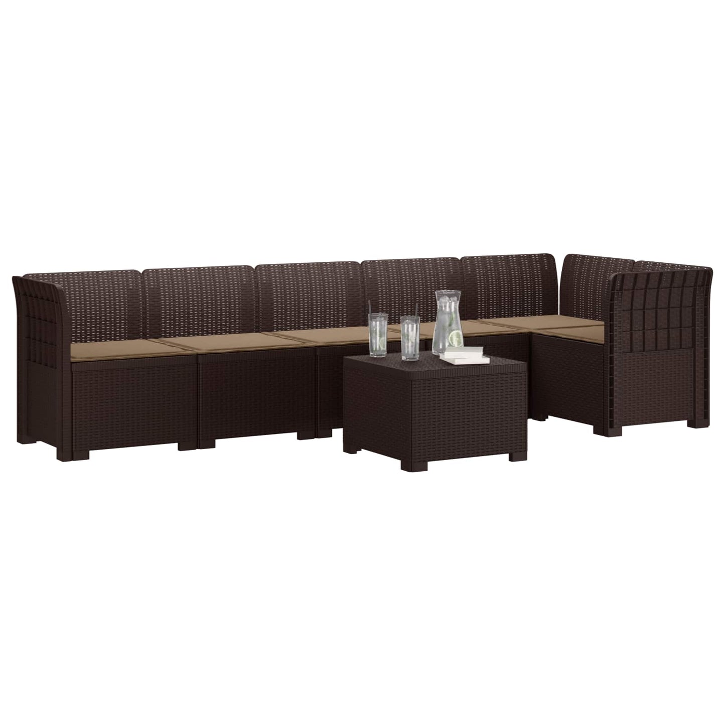 6-Zits Tuin Sofa met Kussens Rattan Look PP Bruin is nu te koop bij PeponiXL, paradijselijk wonen!