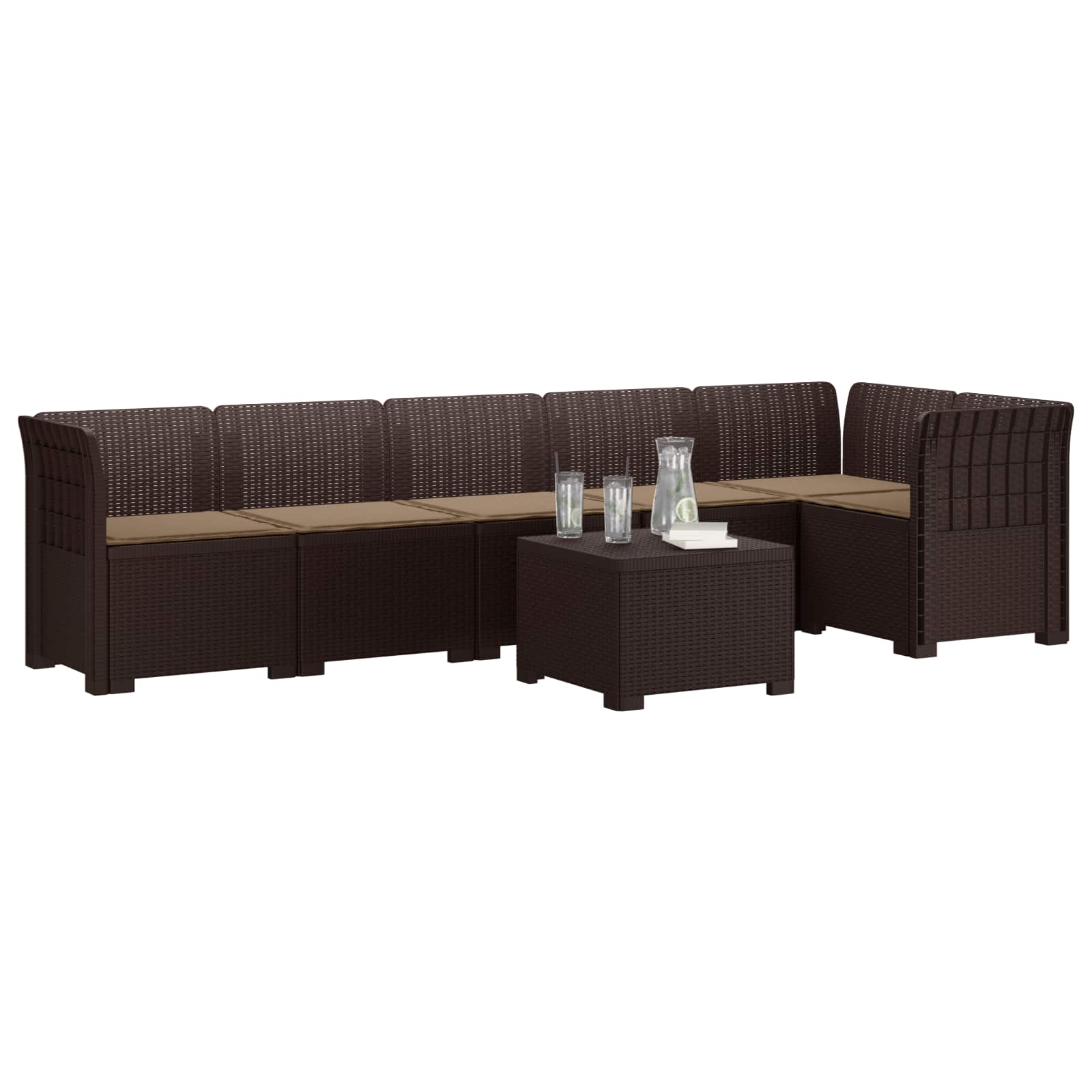 6-Zits Tuin Sofa met Kussens Rattan Look PP Bruin is nu te koop bij PeponiXL, paradijselijk wonen!