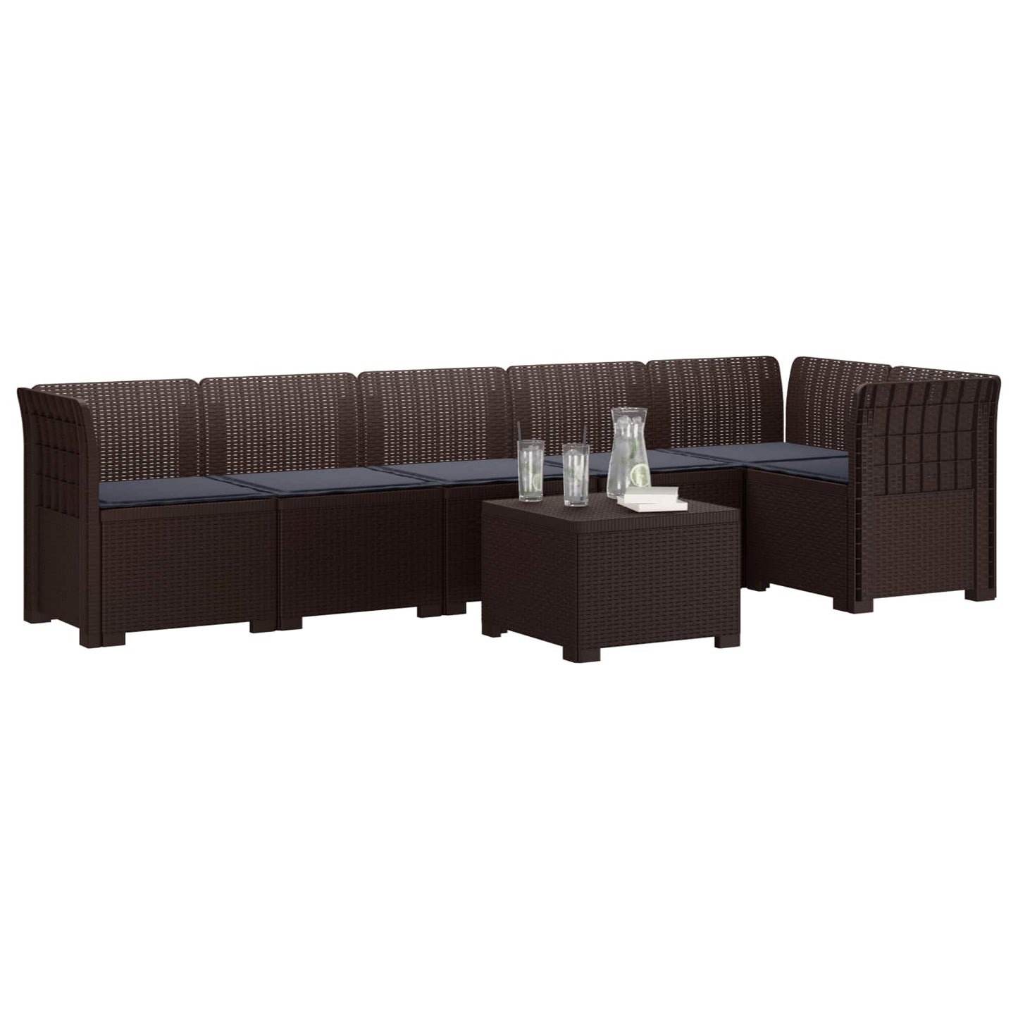 6-Zits Tuin Sofa met Kussens Rattan Look PP Bruin is nu te koop bij PeponiXL, paradijselijk wonen!
