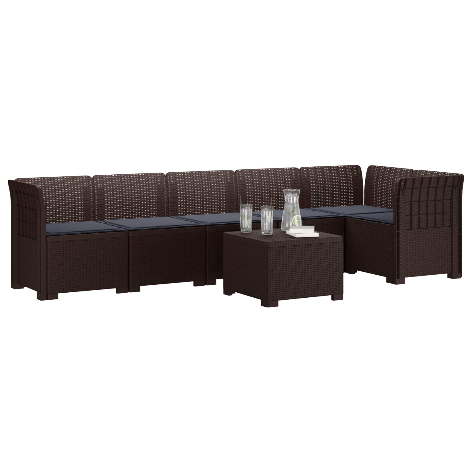 6-Zits Tuin Sofa met Kussens Rattan Look PP Bruin is nu te koop bij PeponiXL, paradijselijk wonen!