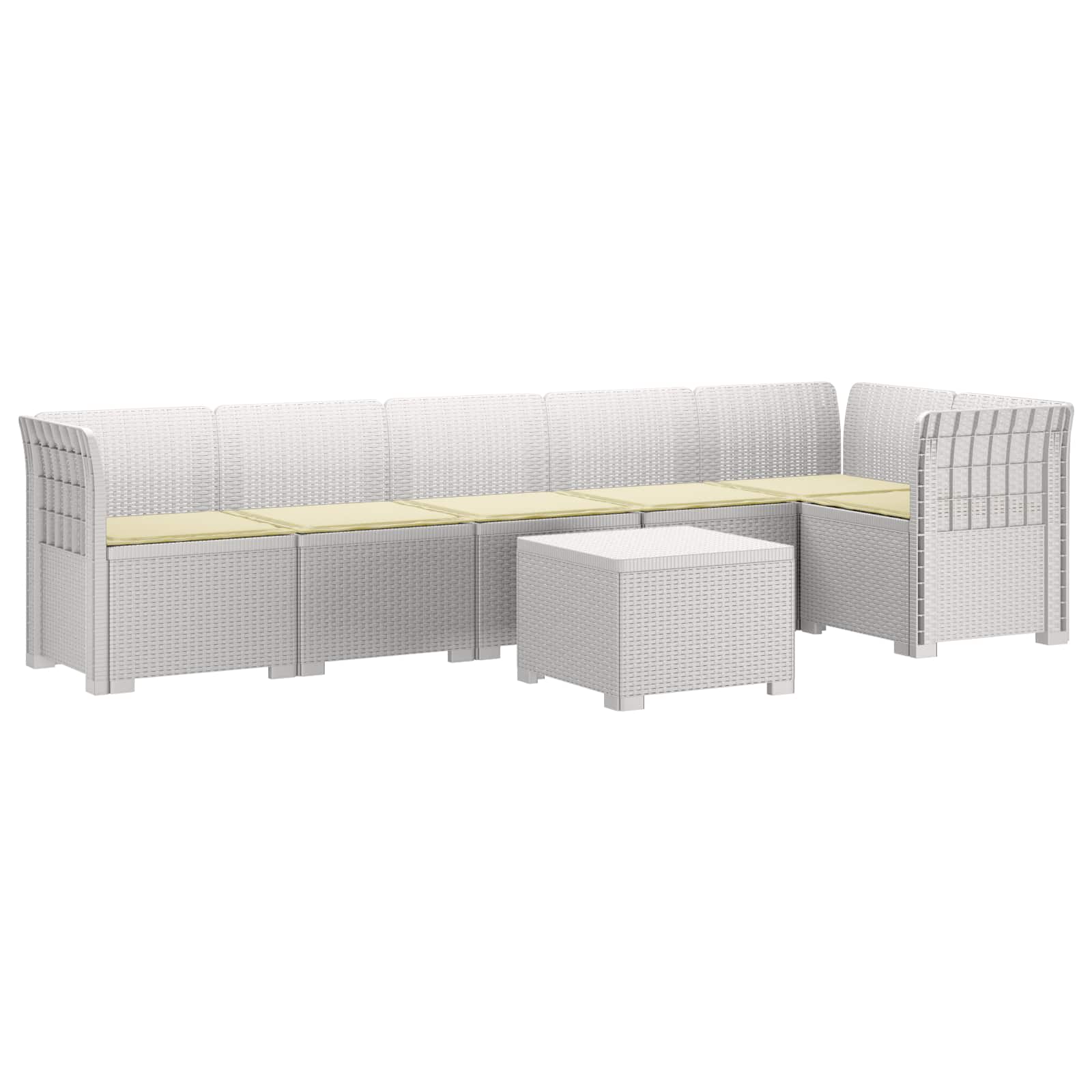 6-Zits Tuin Sofa met Kussens Rattan Look PP Wit is nu te koop bij PeponiXL, paradijselijk wonen!