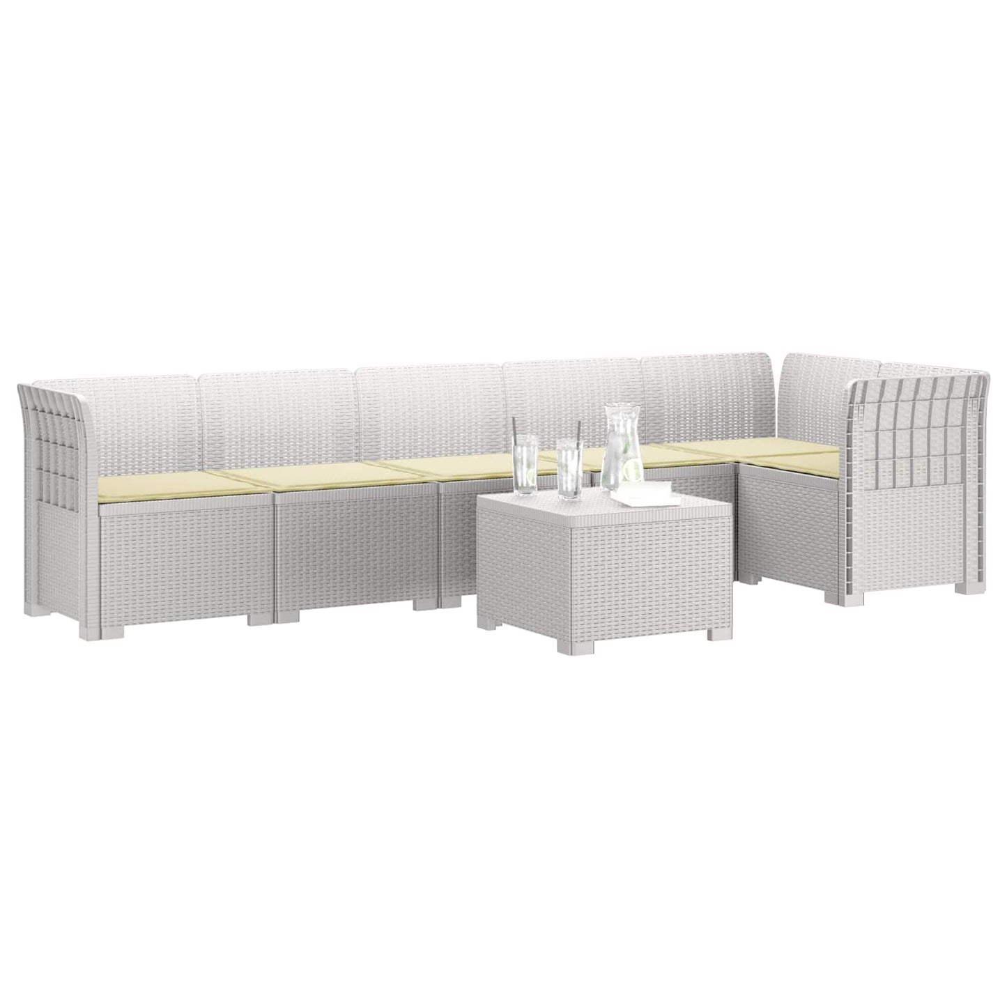 6-Zits Tuin Sofa met Kussens Rattan Look PP Wit is nu te koop bij PeponiXL, paradijselijk wonen!