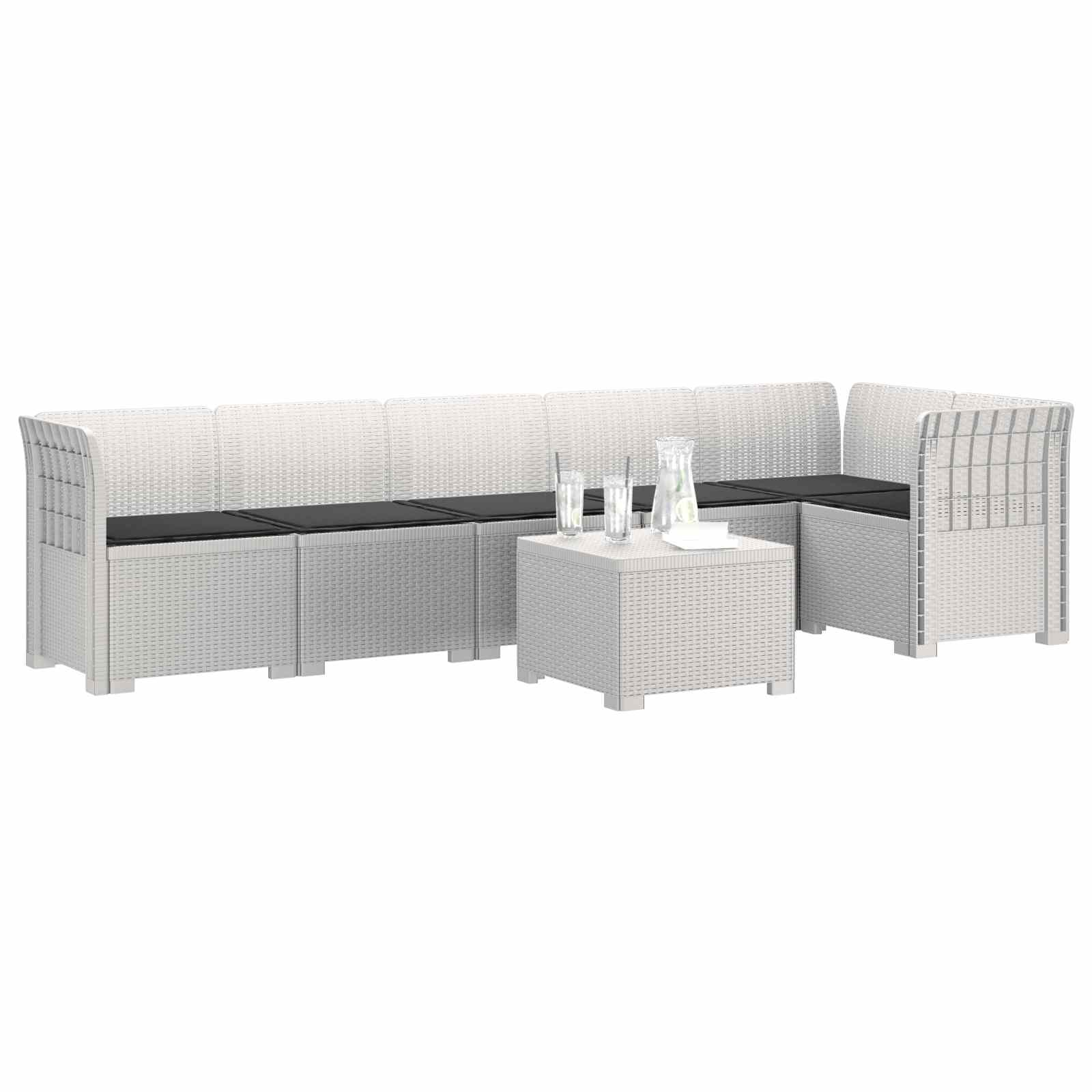 6-Zits Tuin Sofa met Kussens Rattan Look PP Wit is nu te koop bij PeponiXL, paradijselijk wonen!