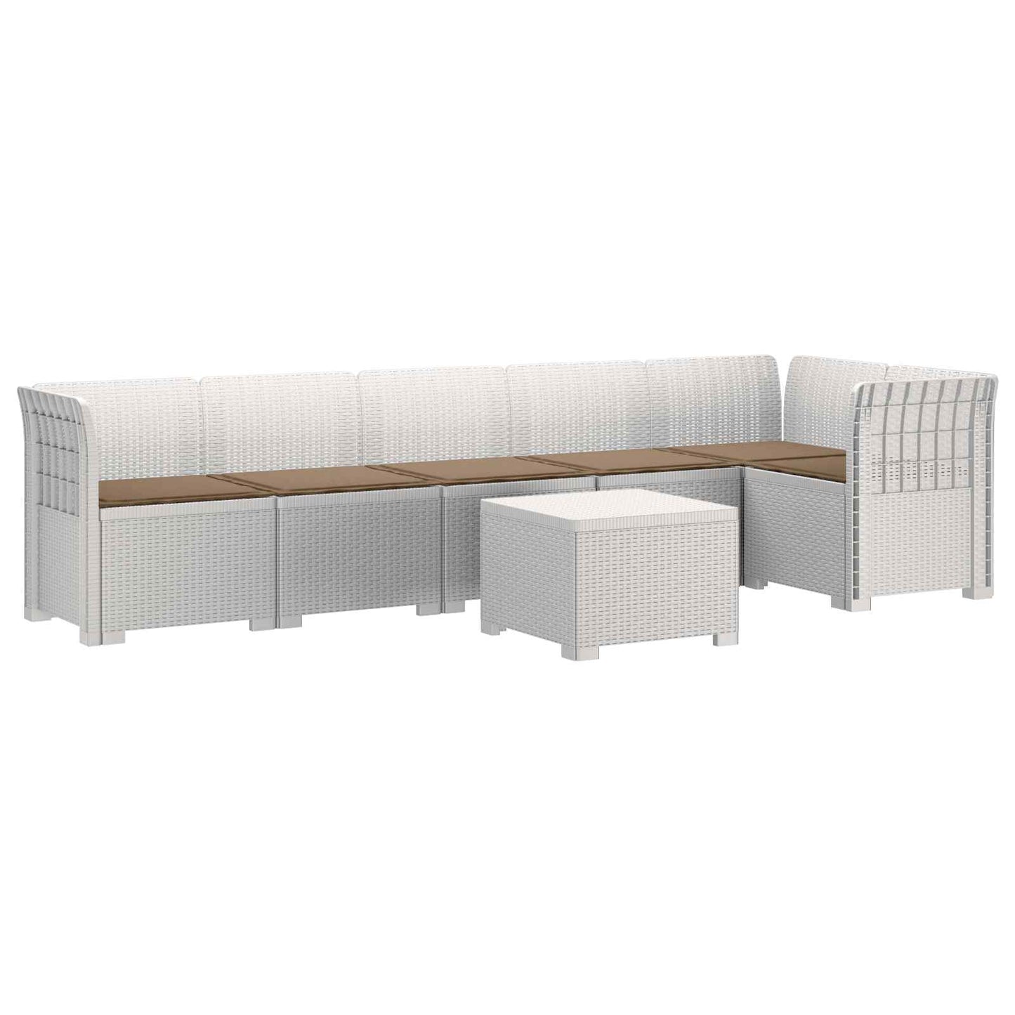 6-Zits Tuin Sofa met Kussens Rattan Look PP Wit is nu te koop bij PeponiXL, paradijselijk wonen!