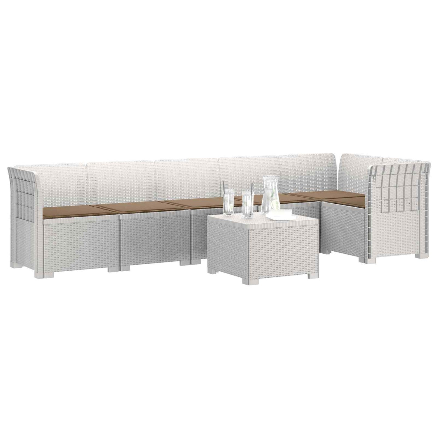 6-Zits Tuin Sofa met Kussens Rattan Look PP Wit is nu te koop bij PeponiXL, paradijselijk wonen!