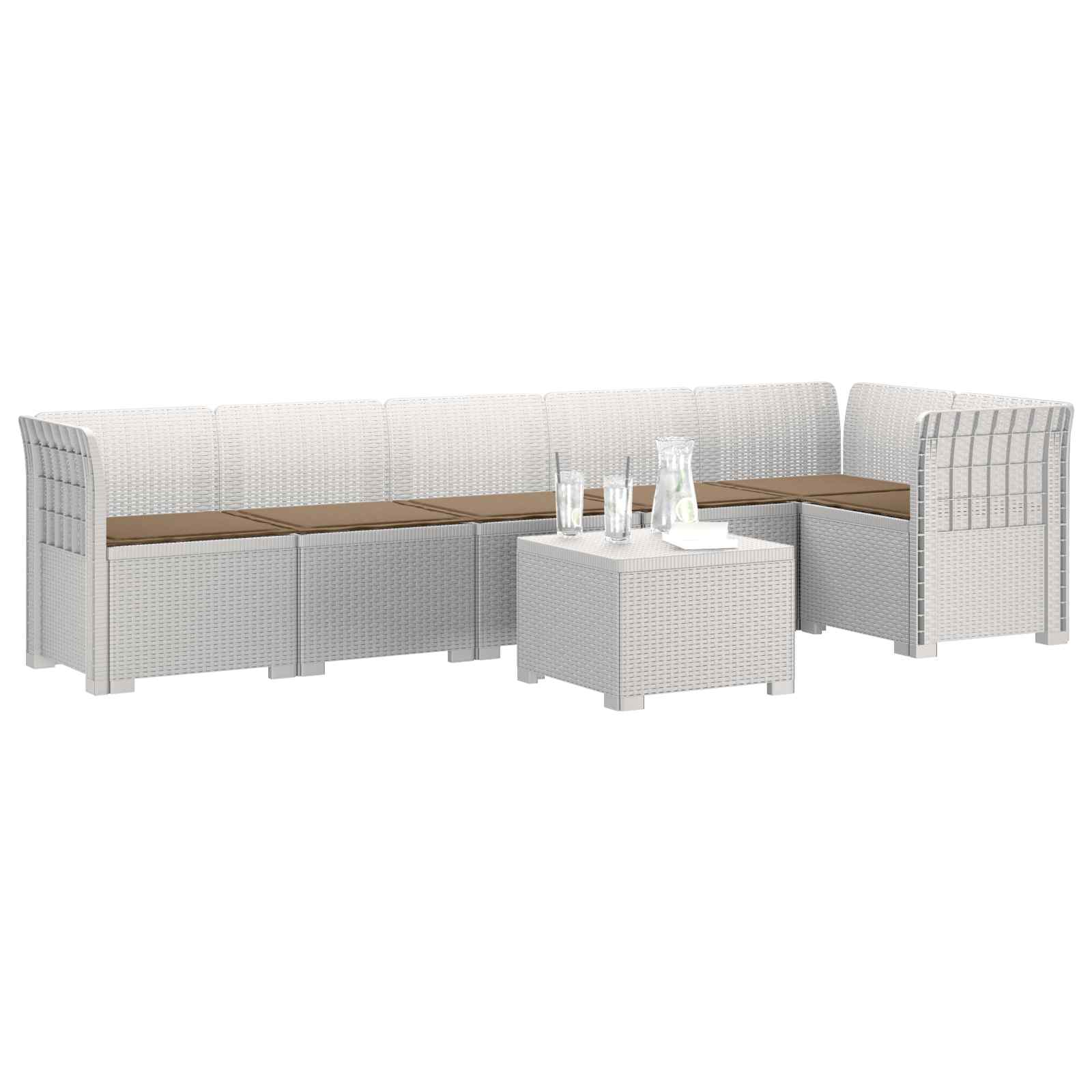 6-Zits Tuin Sofa met Kussens Rattan Look PP Wit is nu te koop bij PeponiXL, paradijselijk wonen!