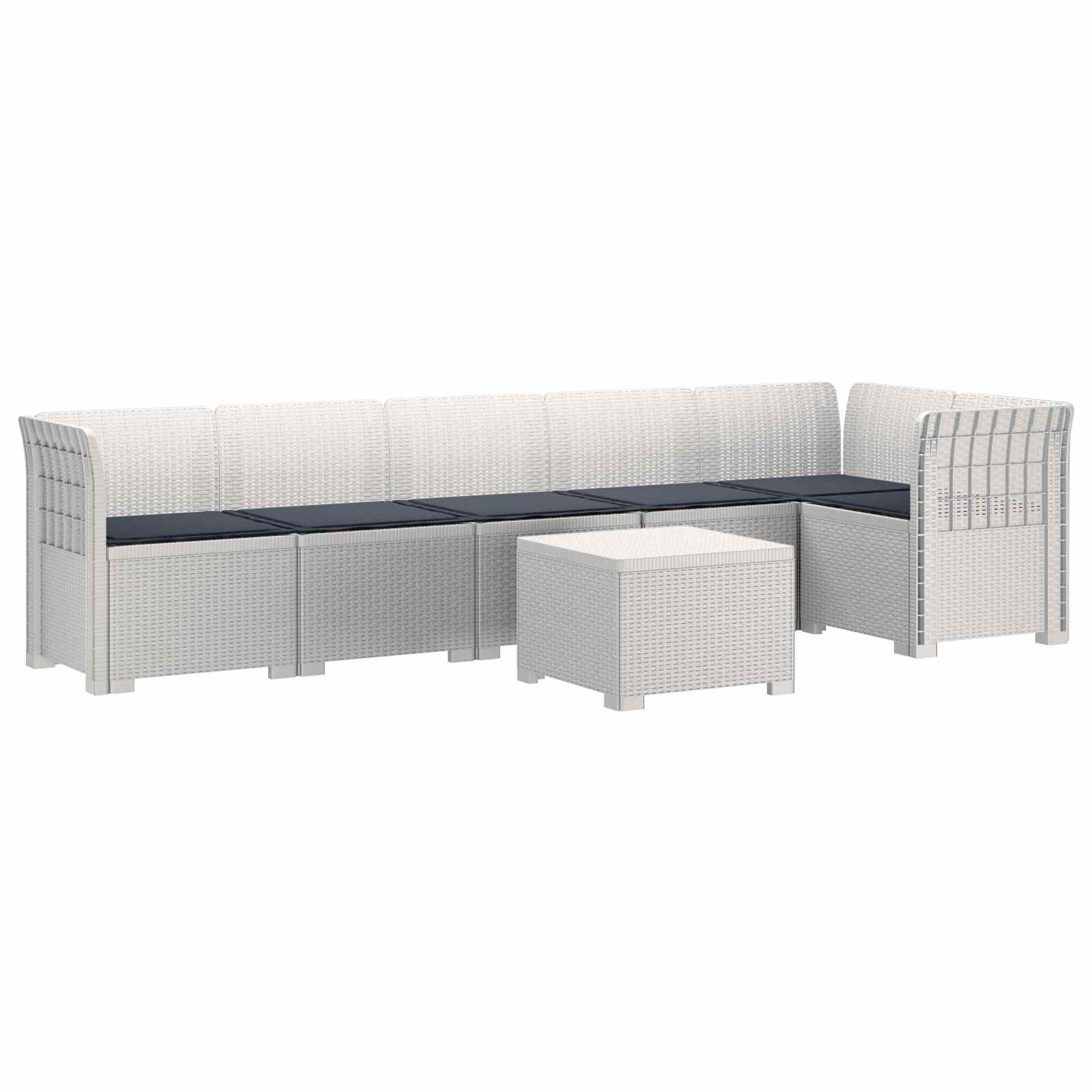 6-Zits Tuin Sofa met Kussens Rattan Look PP Wit is nu te koop bij PeponiXL, paradijselijk wonen!