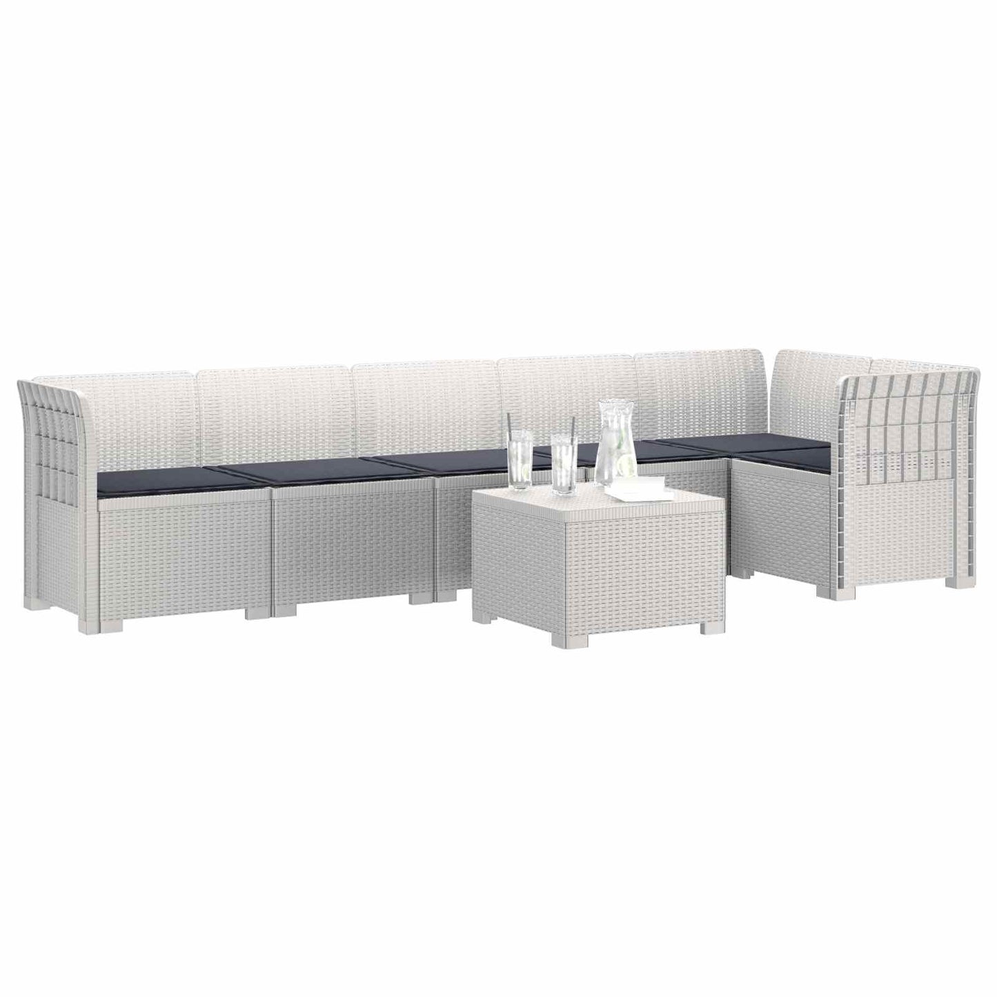 6-Zits Tuin Sofa met Kussens Rattan Look PP Wit is nu te koop bij PeponiXL, paradijselijk wonen!