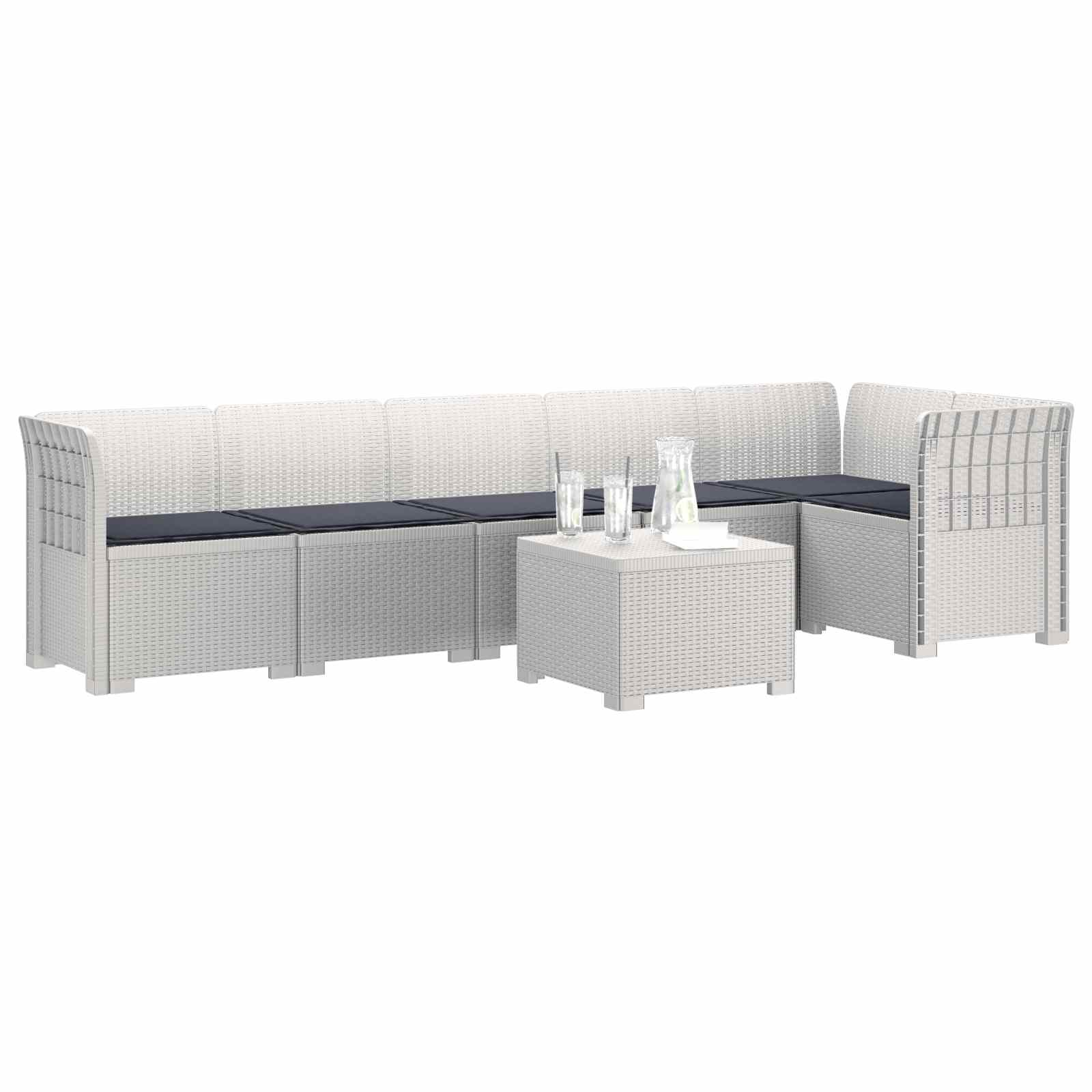 6-Zits Tuin Sofa met Kussens Rattan Look PP Wit is nu te koop bij PeponiXL, paradijselijk wonen!