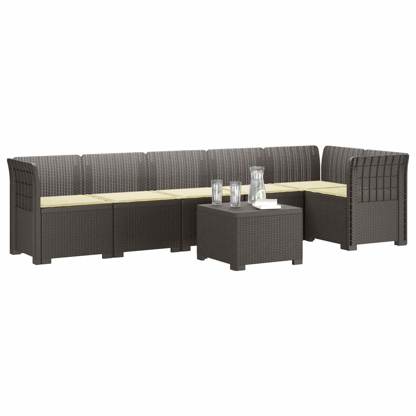 6-Zits Tuin Sofa met Kussens Rattan Look PP Lichtgrijs is nu te koop bij PeponiXL, paradijselijk wonen!