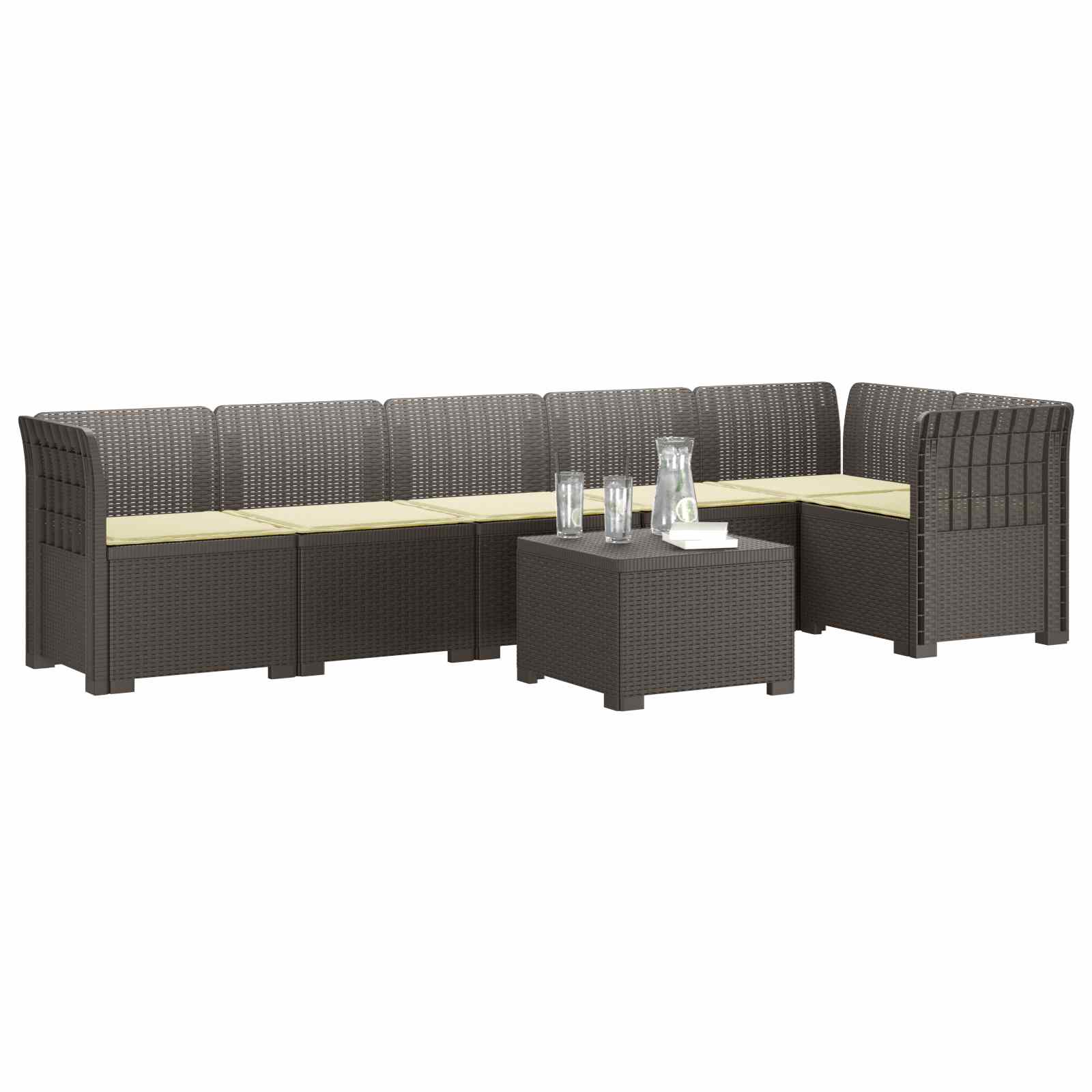 6-Zits Tuin Sofa met Kussens Rattan Look PP Lichtgrijs is nu te koop bij PeponiXL, paradijselijk wonen!