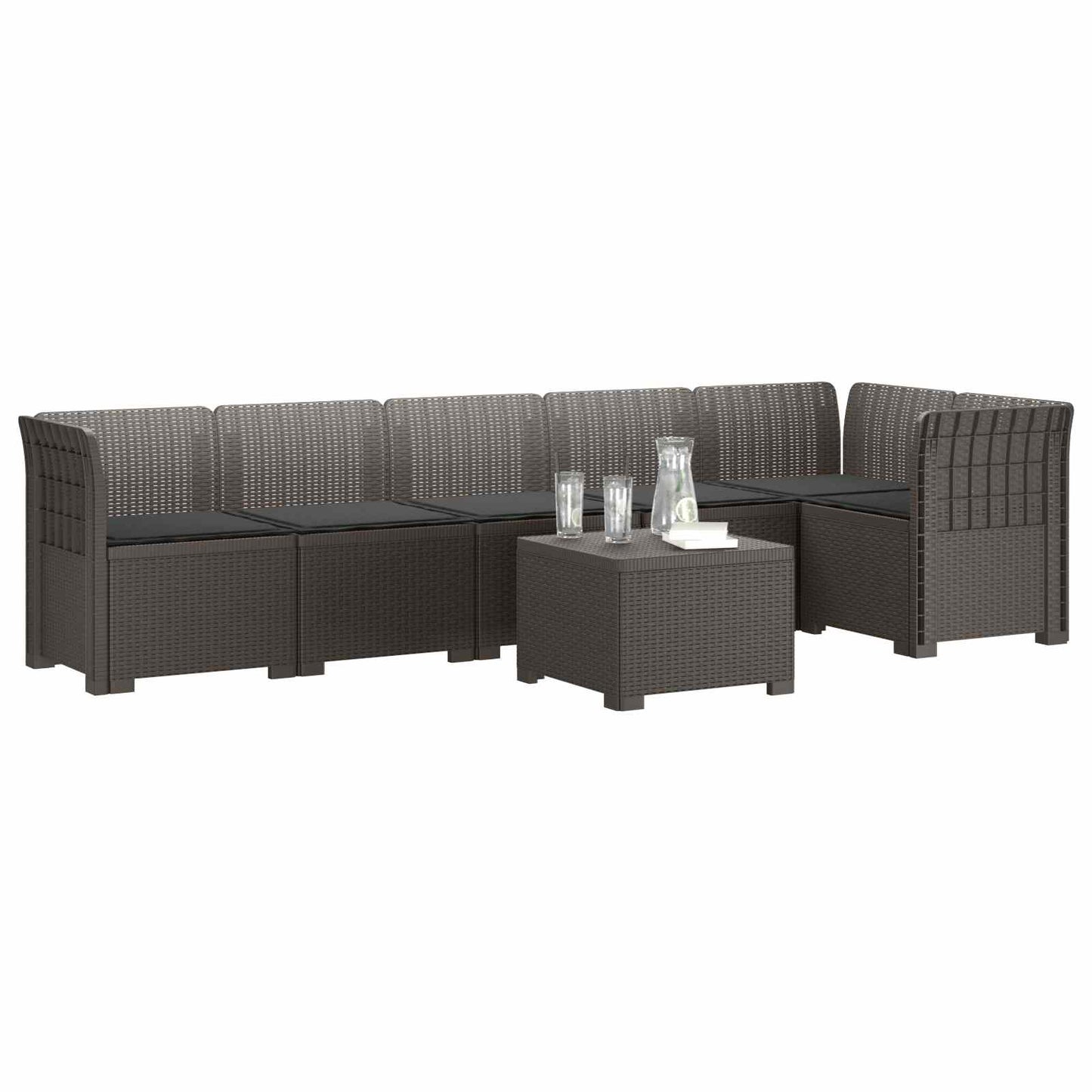 6-Zits Tuin Sofa met Kussens Rattan Look PP Lichtgrijs is nu te koop bij PeponiXL, paradijselijk wonen!