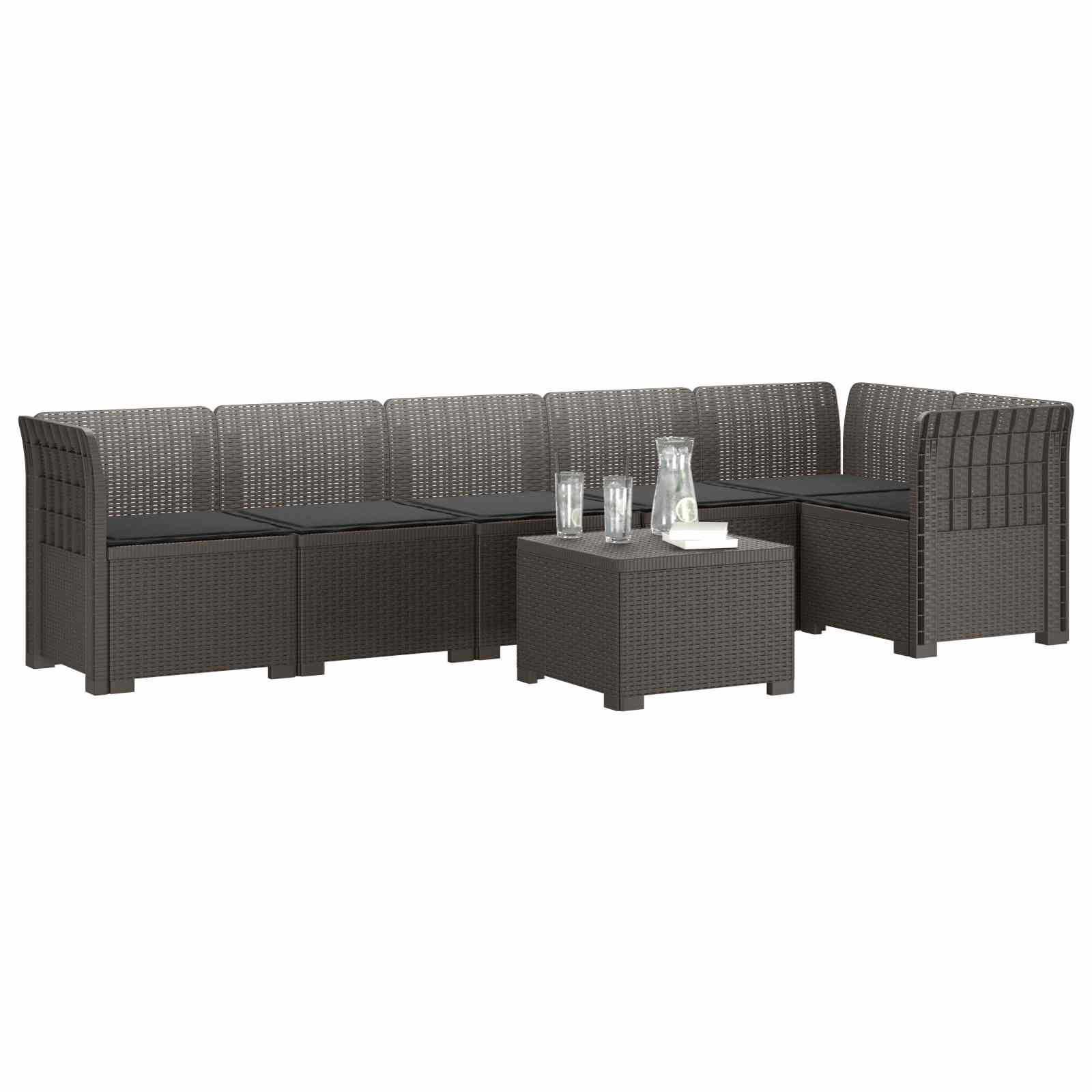 6-Zits Tuin Sofa met Kussens Rattan Look PP Lichtgrijs is nu te koop bij PeponiXL, paradijselijk wonen!