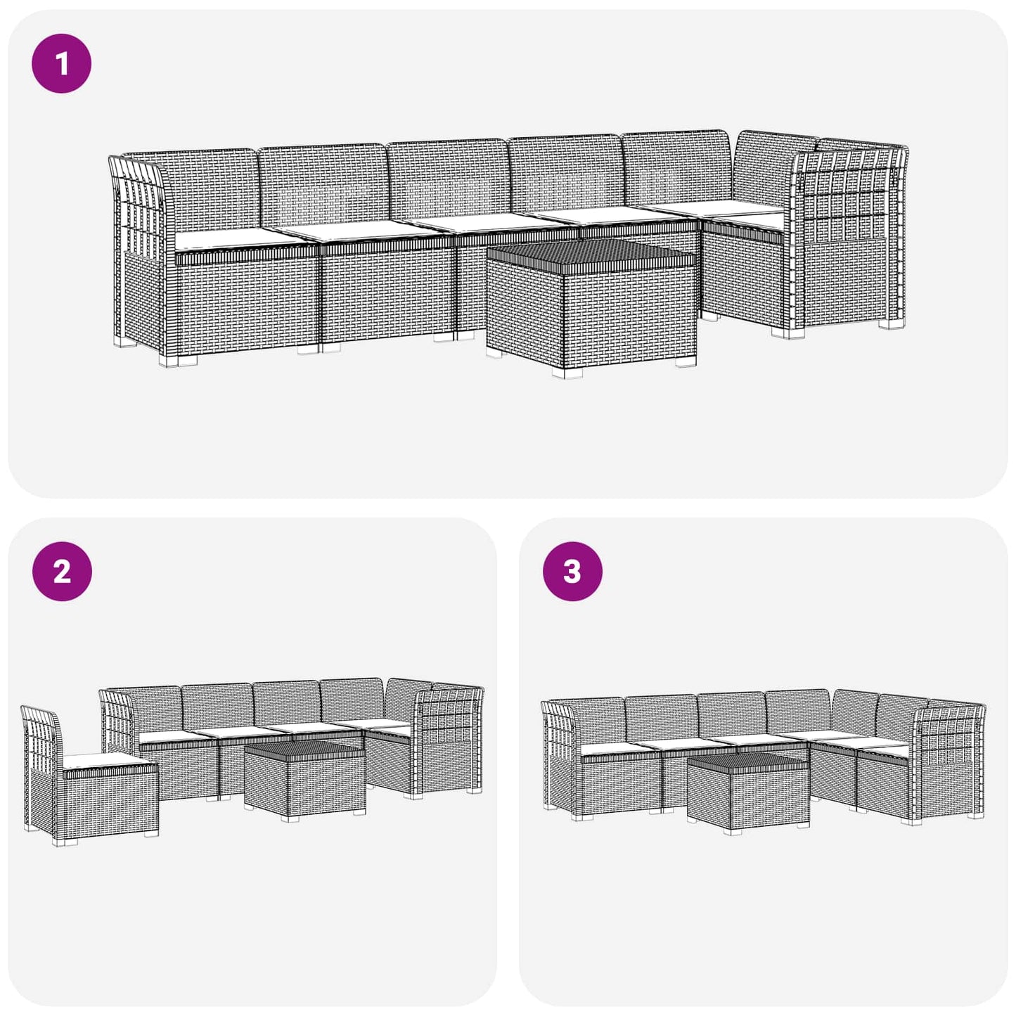 6-Zits Tuin Sofa met Kussens Rattan Look PP Lichtgrijs is nu te koop bij PeponiXL, paradijselijk wonen!