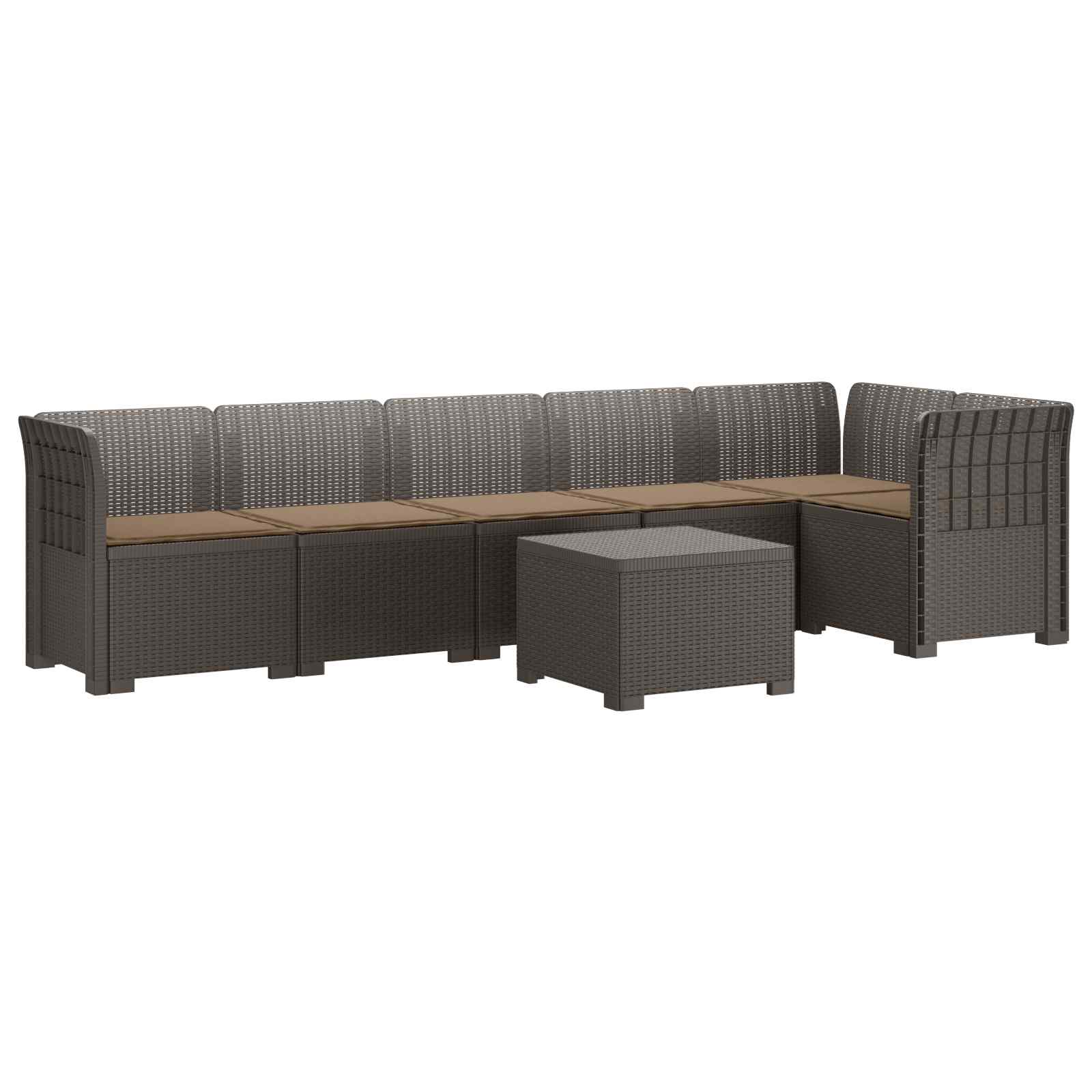6-Zits Tuin Sofa met Kussens Rattan Look PP Lichtgrijs is nu te koop bij PeponiXL, paradijselijk wonen!