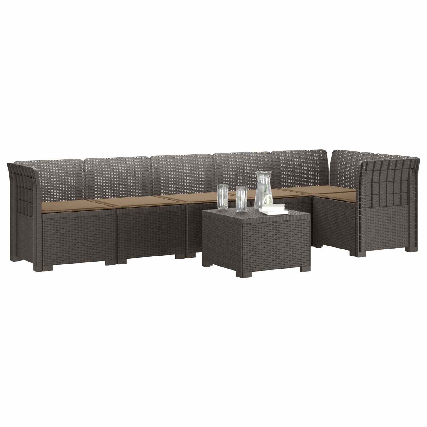 6-Zits Tuin Sofa met Kussens Rattan Look PP Lichtgrijs is nu te koop bij PeponiXL, paradijselijk wonen!