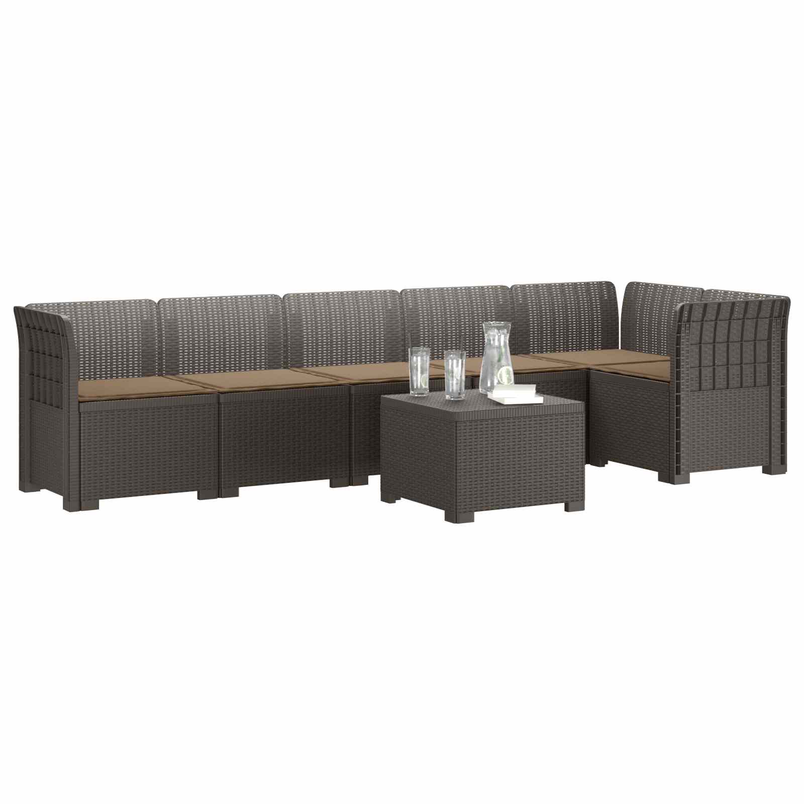 6-Zits Tuin Sofa met Kussens Rattan Look PP Lichtgrijs is nu te koop bij PeponiXL, paradijselijk wonen!