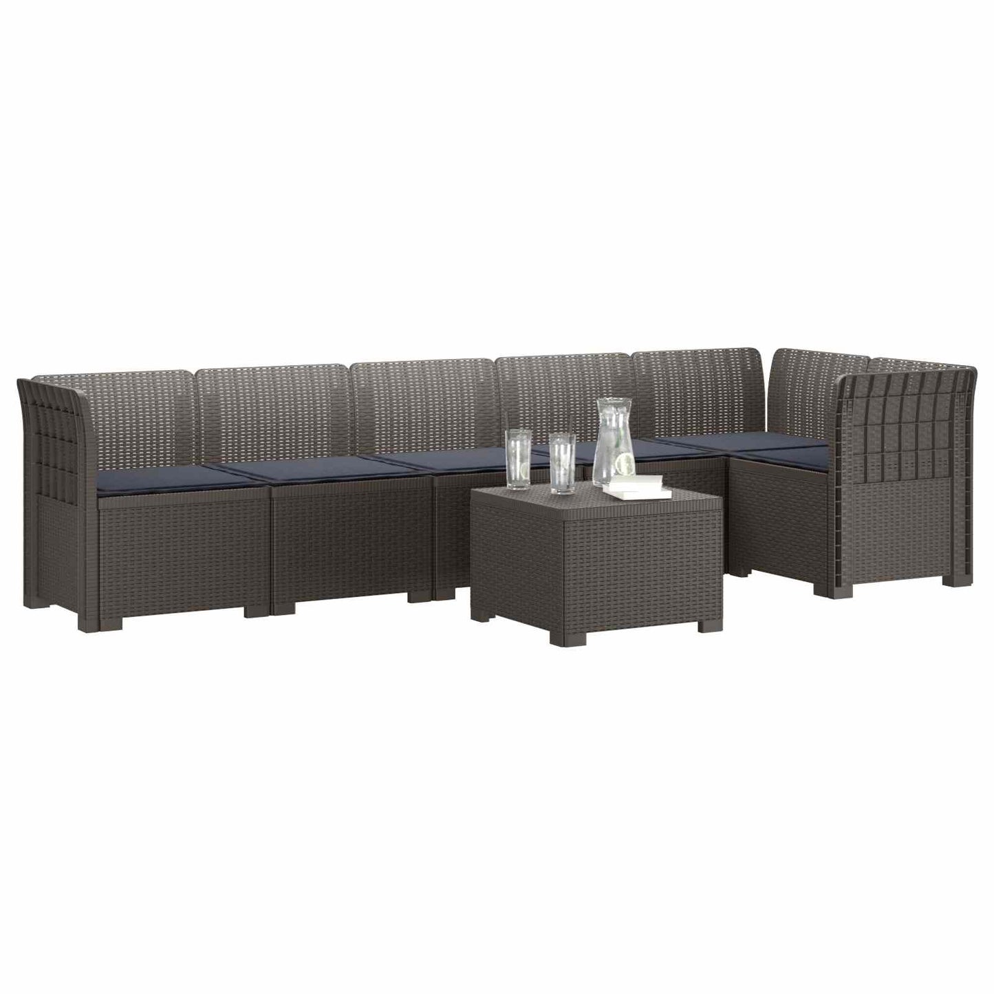 6-Zits Tuin Sofa met Kussens Rattan Look PP Lichtgrijs is nu te koop bij PeponiXL, paradijselijk wonen!