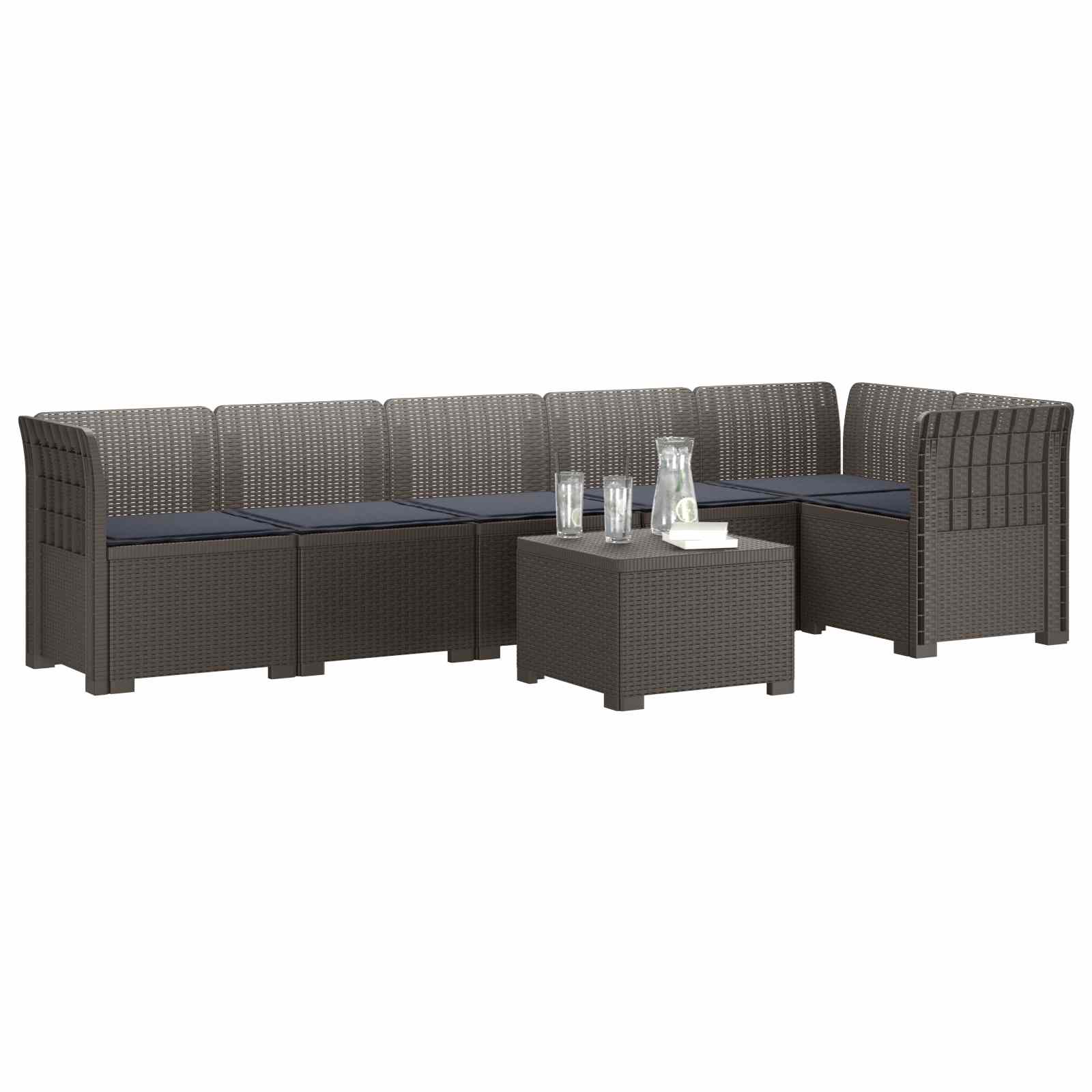 6-Zits Tuin Sofa met Kussens Rattan Look PP Lichtgrijs is nu te koop bij PeponiXL, paradijselijk wonen!