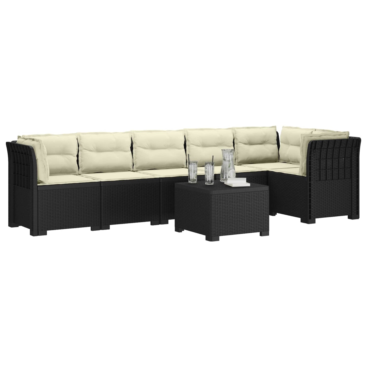 6-Zits Tuin Sofa met Kussens Rattan Look PP Antraciet is nu te koop bij PeponiXL, paradijselijk wonen!