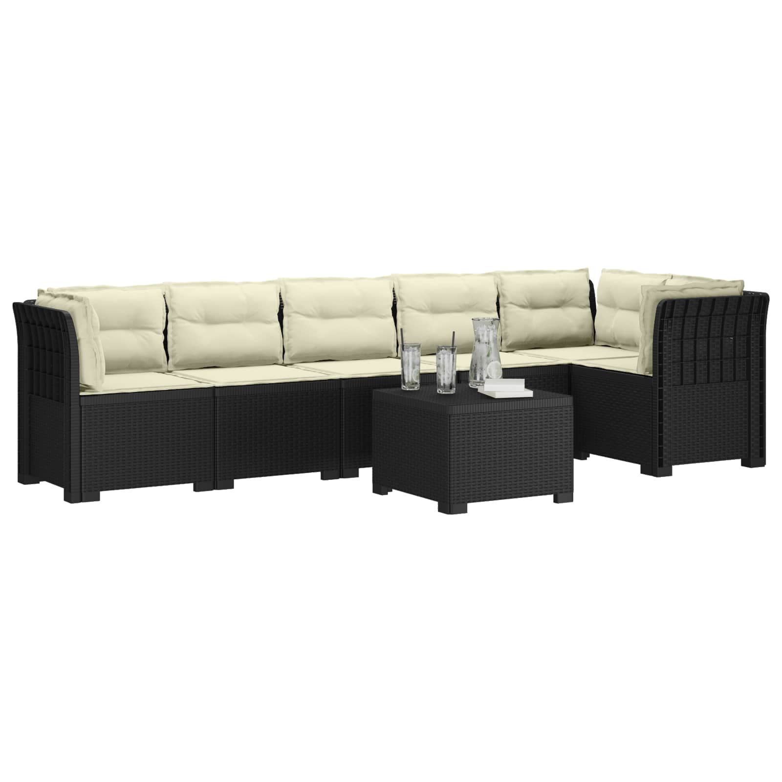 6-Zits Tuin Sofa met Kussens Rattan Look PP Antraciet is nu te koop bij PeponiXL, paradijselijk wonen!